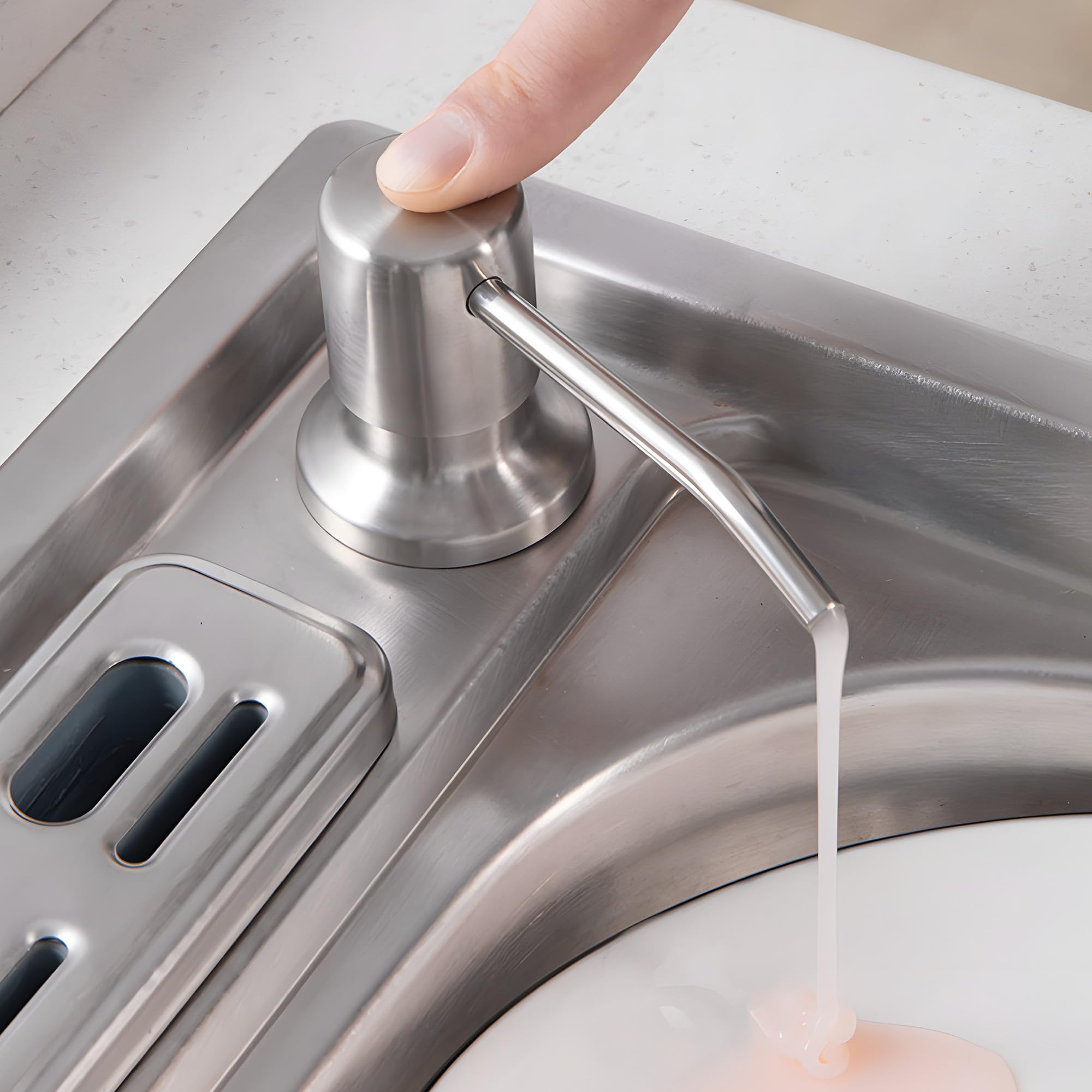 Dish Soap Dispenser For Kitchen Sink And Tube Kit (Brushed Nickel), 47 Tube Connects Pump Directly To Soap Bottle, Stainless Ste