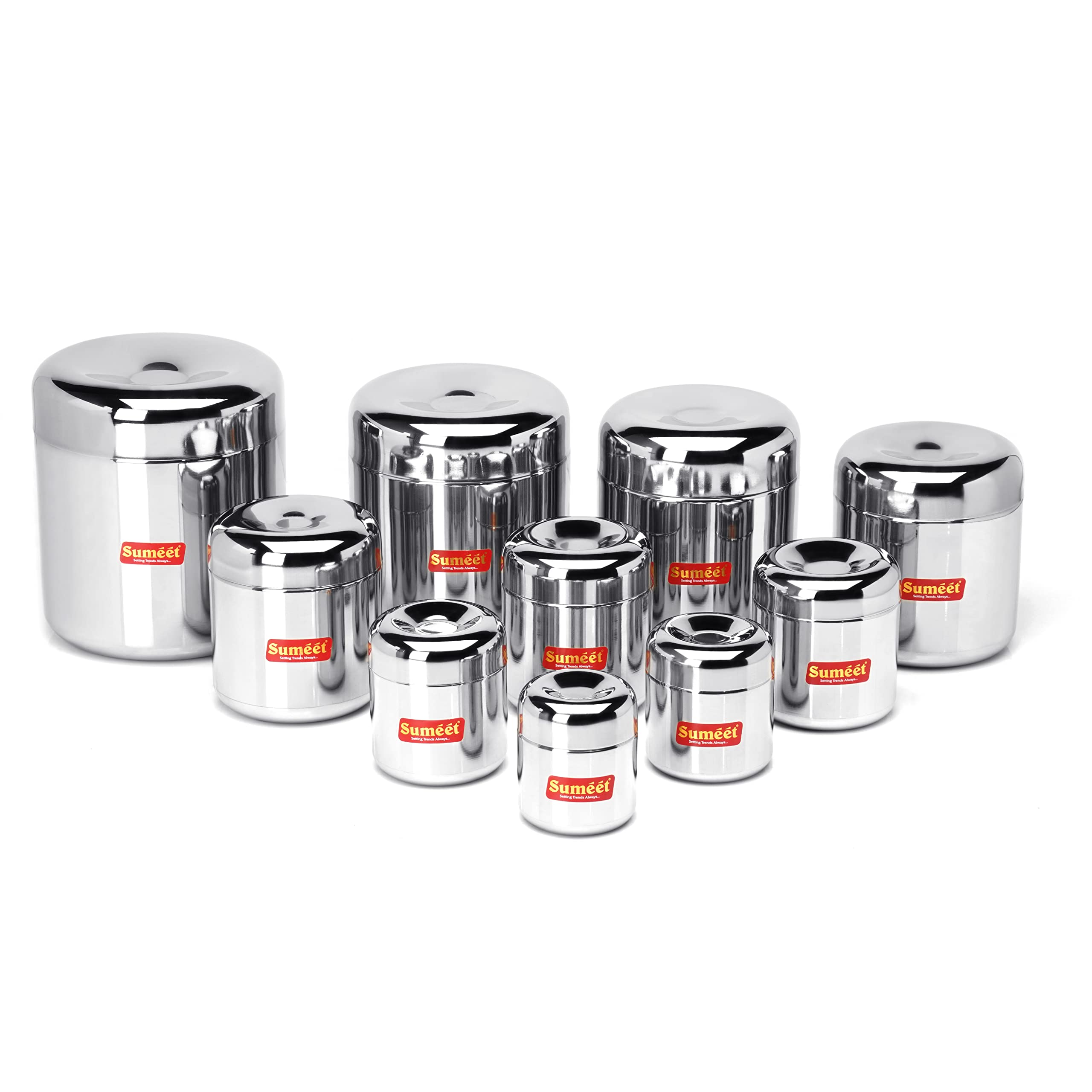 Sumeet Stainless Steel Vertical Utility Canisters Ubha Dabba Storage Containers Set Of 10Pc (125Ml 160Ml 200Ml 280Ml 320Ml 500Ml 650Ml 950Ml 1150Ml 1600Ml)  Black