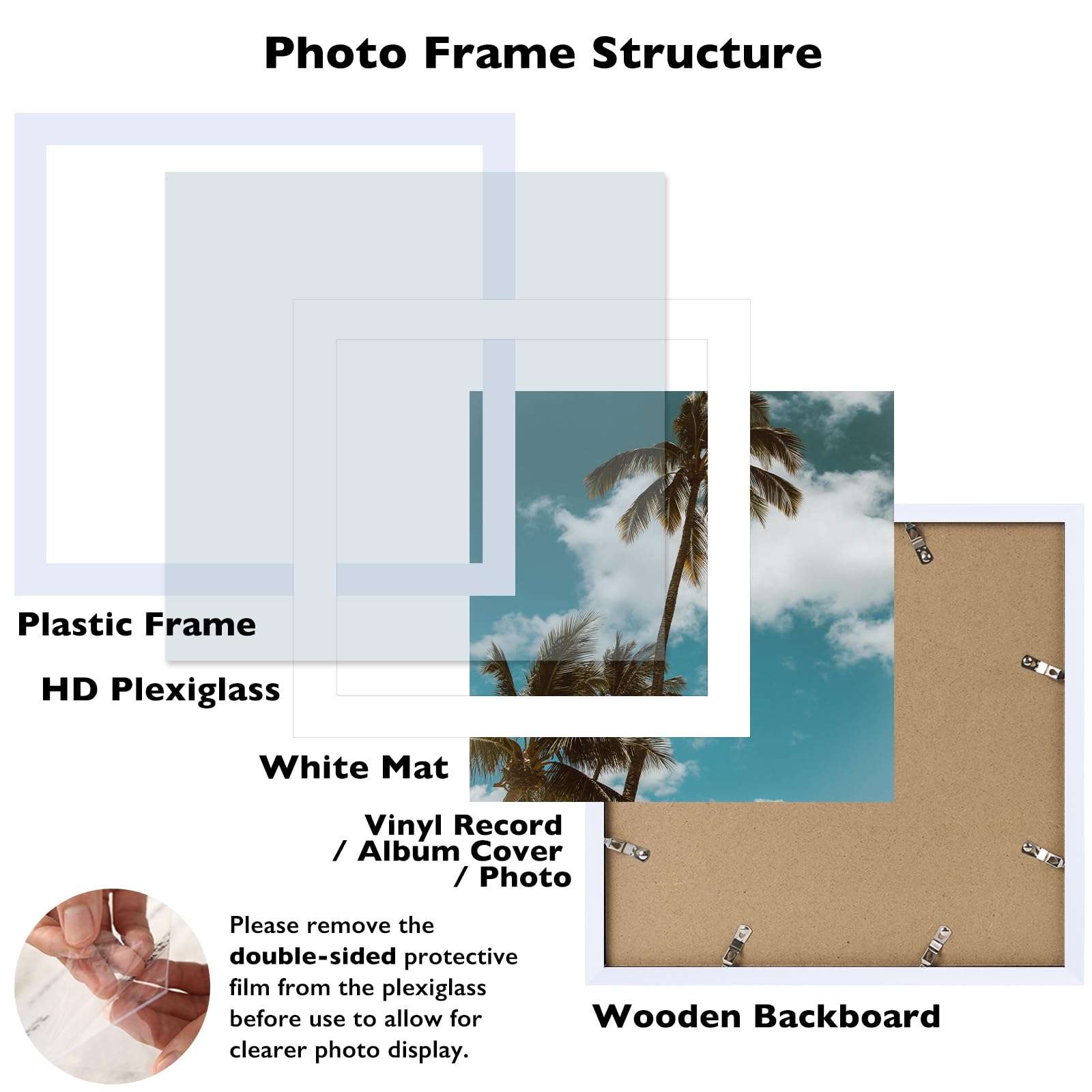 JCJMY 12.5x12.5 Picture Frame White with 10x10 Mat for Vinyl Record Album Cover Poster, Display Photo 10x10 with Mat or 12.5 x 1