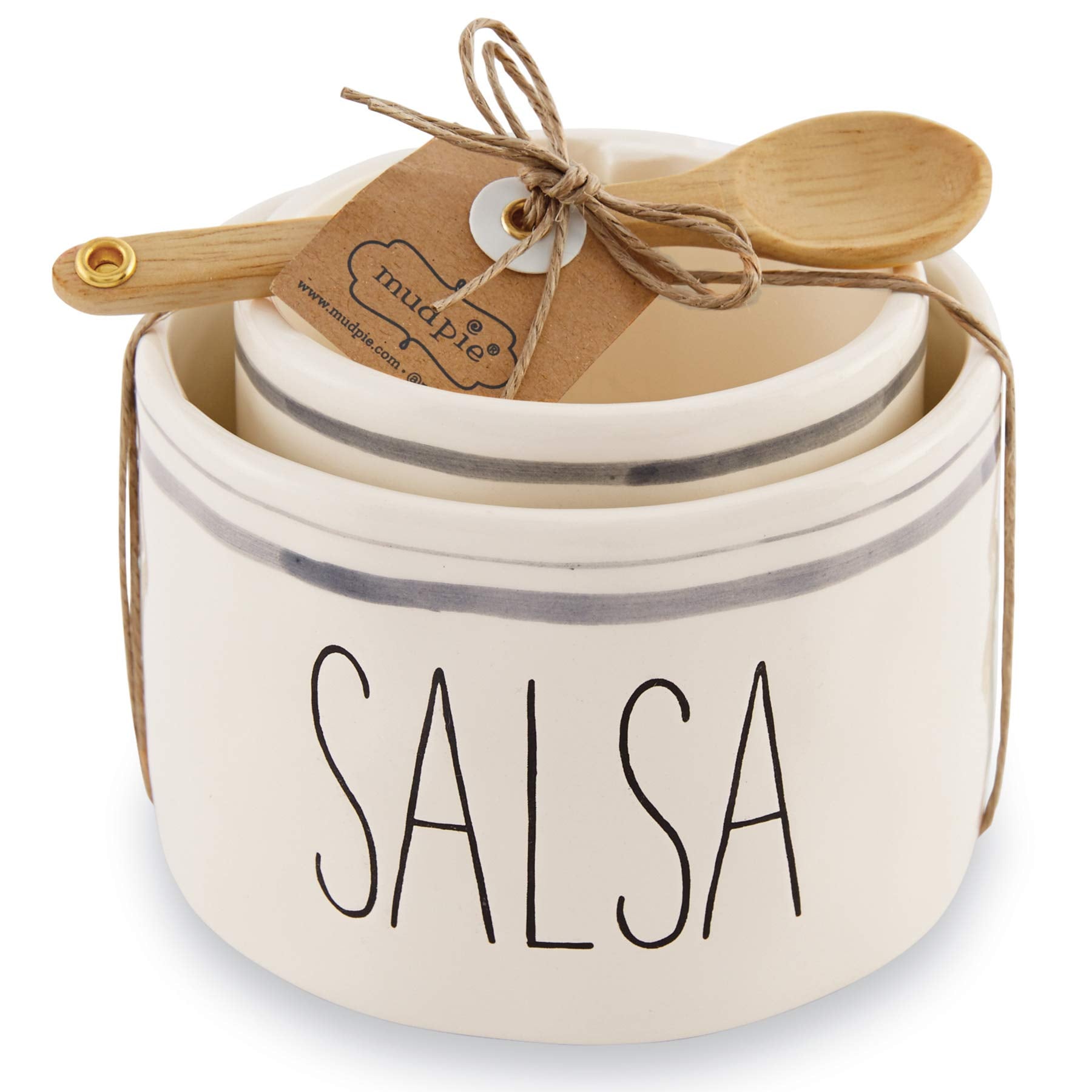 Mud Pie Salsa & Guac Bowl Set, White, Salsa 3'''' X 4 1/2'''' Dia | Guac 2 3/4'''' X 3 1/2'''' Dia | Spoon 5''''''