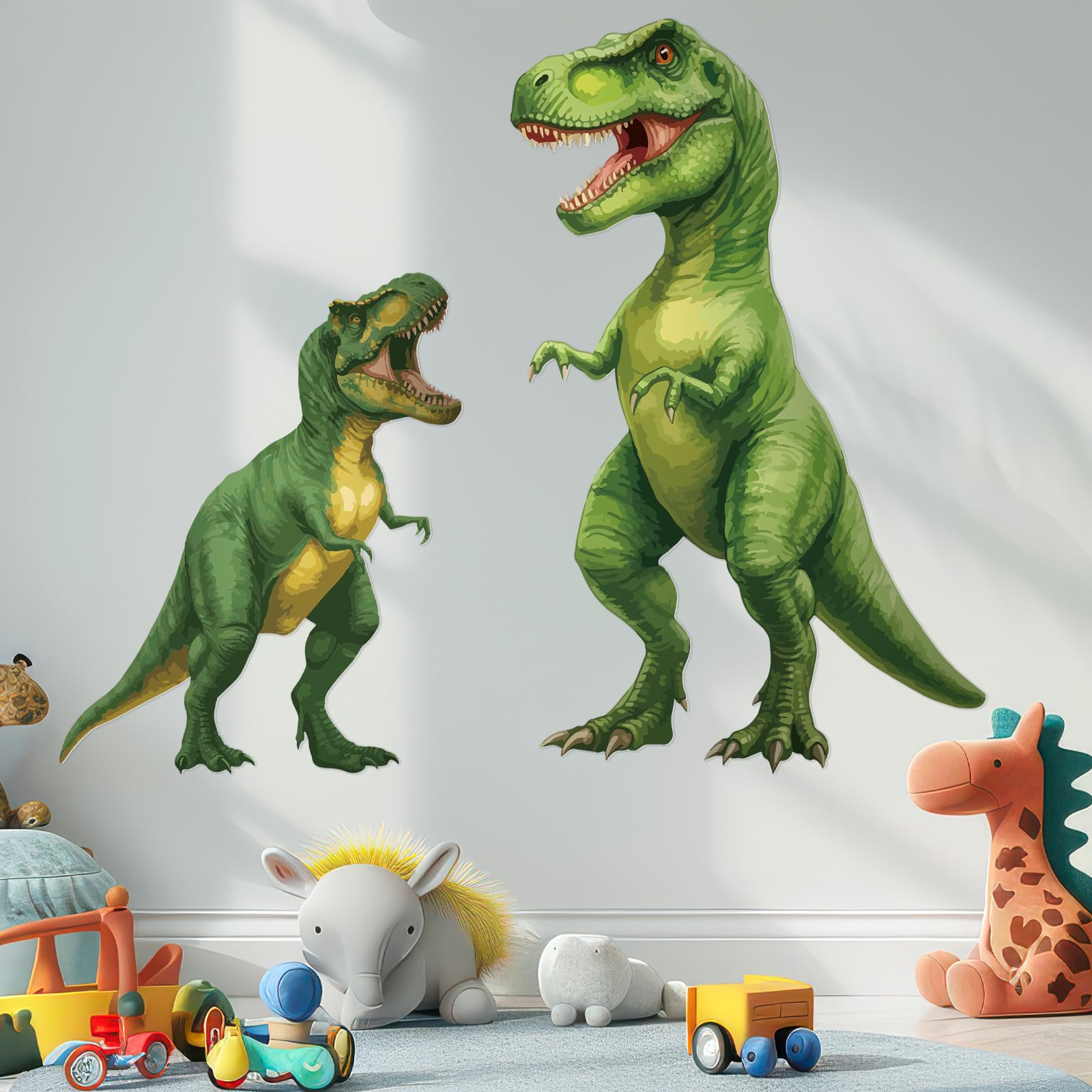 Zonon 2 Pcs 3D Large Dinosaur Wall Decals Decor 6/4 ft Dino Wall Stickers Peel and Stick Animals Art Wallpaper for Room Jungle S