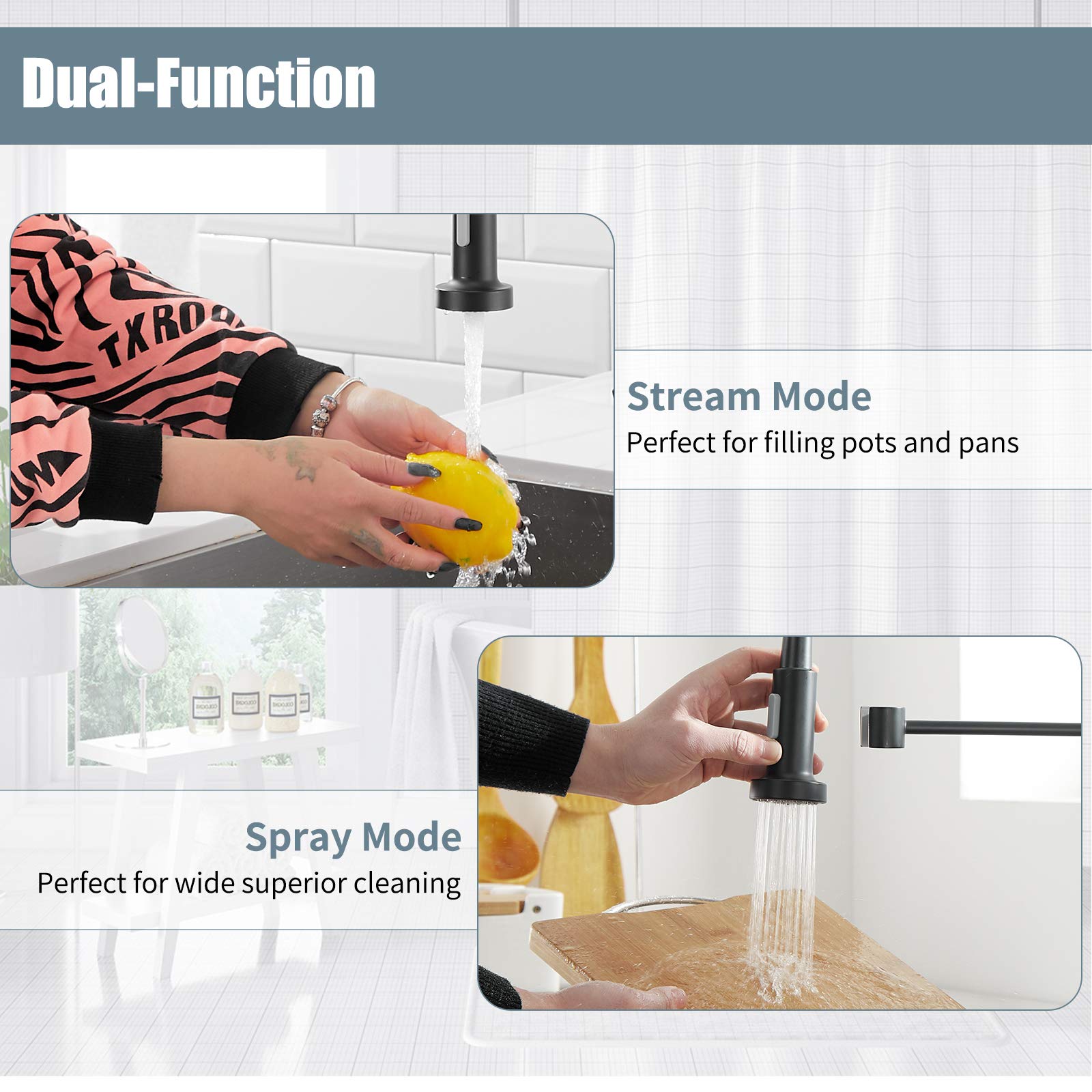 Casavilla Kitchen Faucet Set  Black Kitchen Sink Faucets with Pull Down Sprayer and Soap Dispenser  Single Handle Stainless Steel Faucets for Kitchen Sinks  Farmhouse Kitchen Faucets with Deck Plate