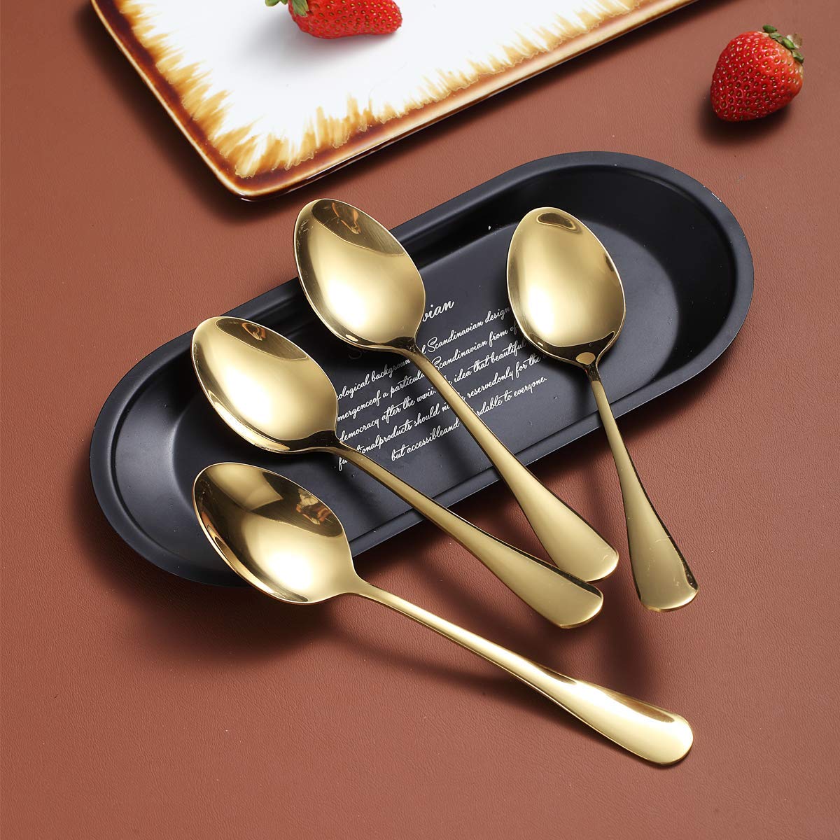 Gold Teaspoons 6.5'' Set Of 4, Berglander Stainless Steel Titanium Plating Shiny Golden Tea Spoons Silverware, Tea Spoon Small D
