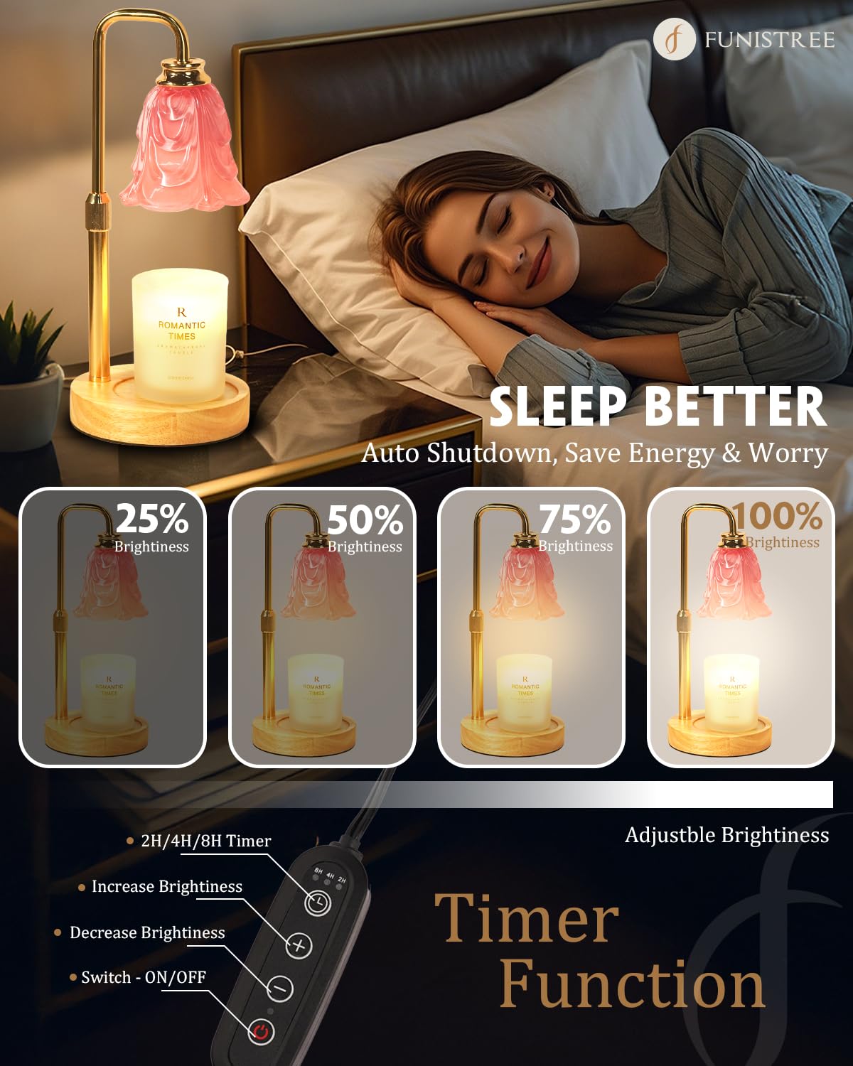 Small Candle Warmer Lamp with Timer, Adjustable Pink Flower Candle Heat Lamp, Unique Women s Gifts for Birthday, Dimmable Candl