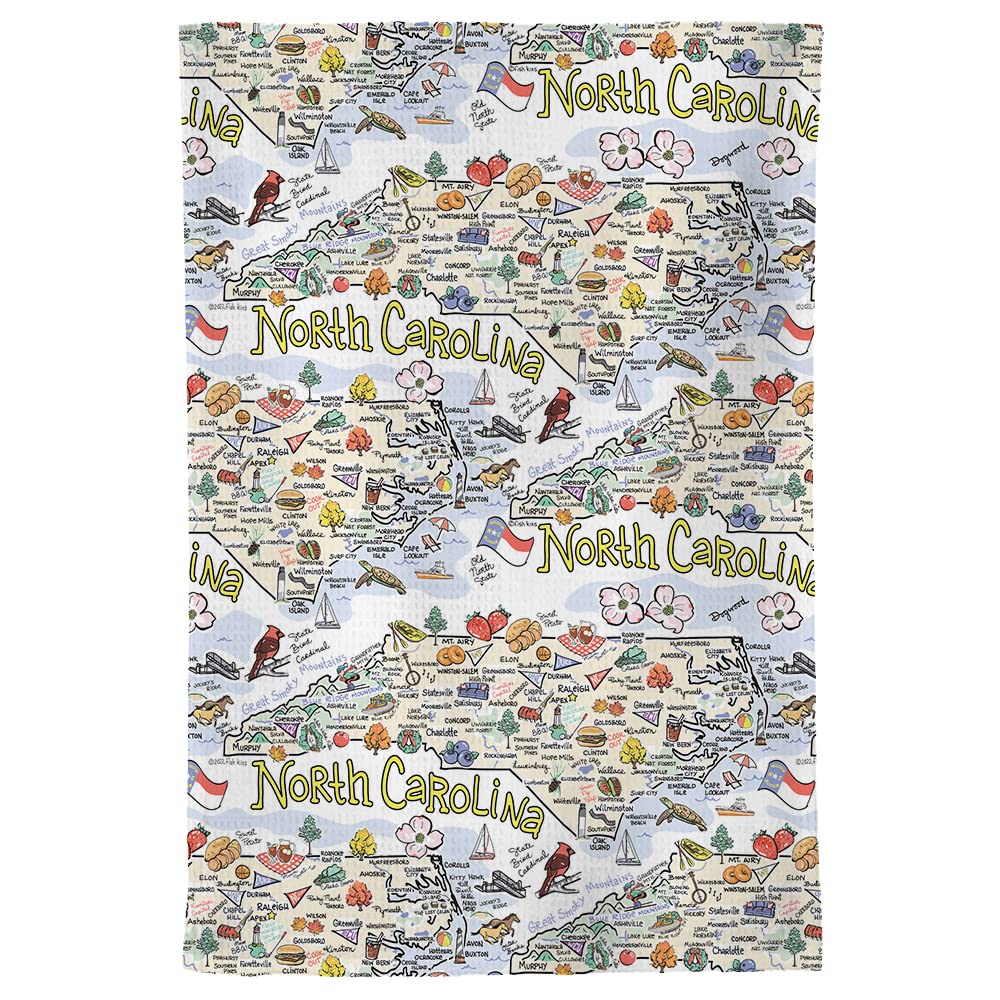 Fish Kiss 16''X24'' North Carolina Map Towel Is 100% Microfiber Waffle Weave Help You Explore In Detail - Our Super Absorbent &