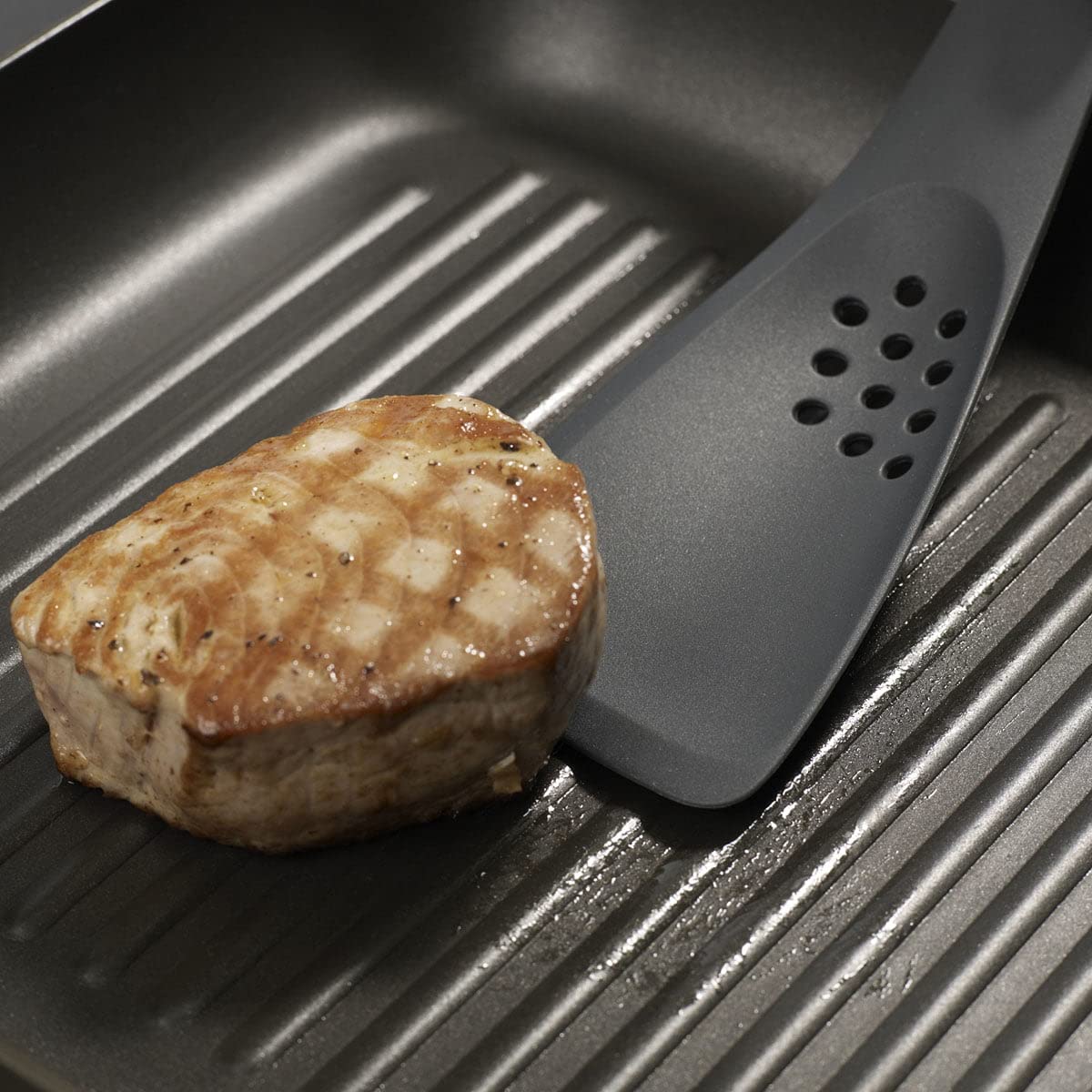 Joseph Joseph Uni-tool 5-in-1 Silicone Kitchen Utensil, 12" Long, Slotted Spoon, Turner, Spatula, Gray, Model UNITG0100SW