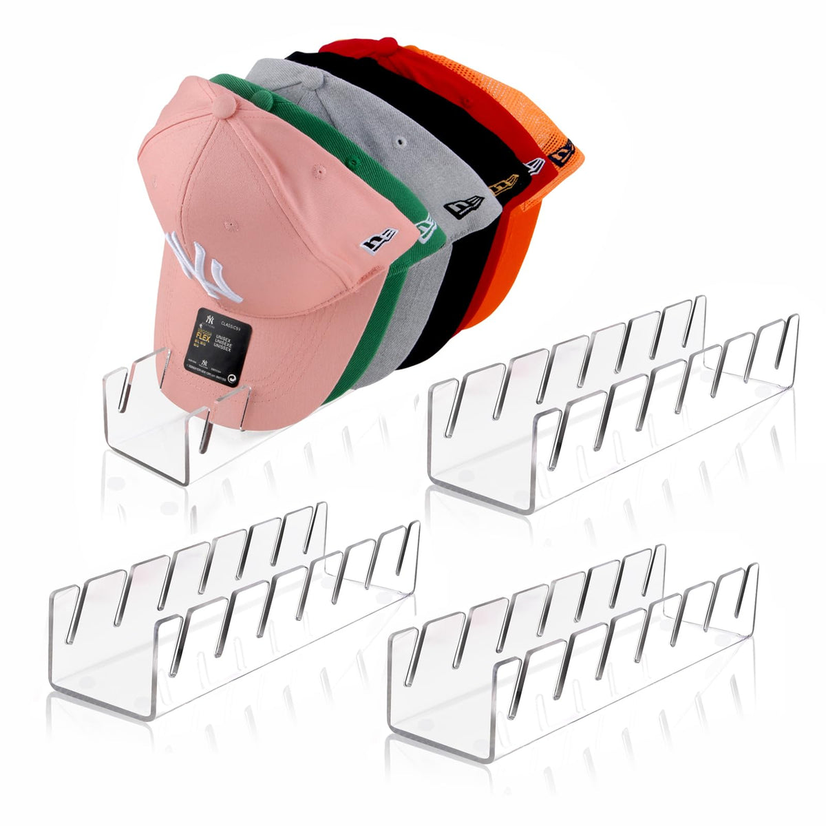 Hat Rack Hat Organizer For Baseball Caps, 4 Pack Acrylic Hat Stands For 28 Baseball Caps, Closet Hat Racks For Baseball Hat Stor