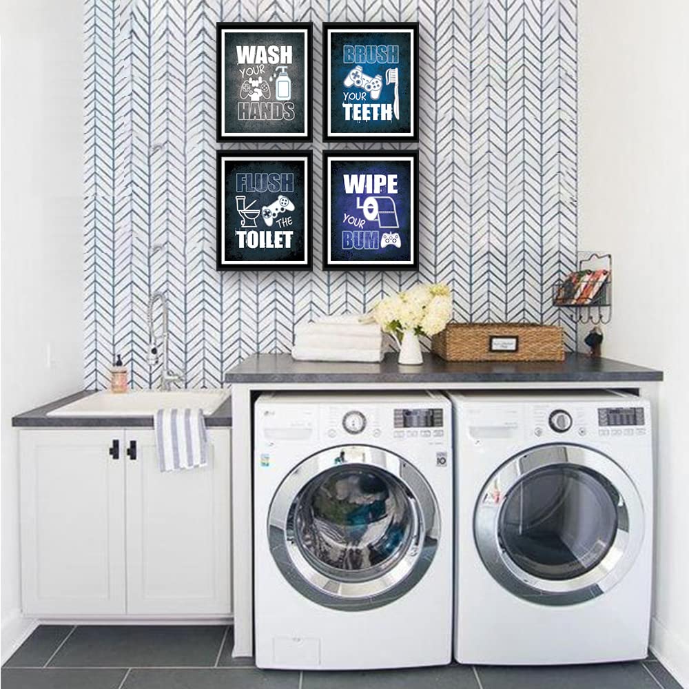 Suuura-Oo Cool Video Game Bathroom Decor Art Print Set Of 4 (8''X10''), Game Themed Bathroom Painting, Bathroom Sign Art Picture