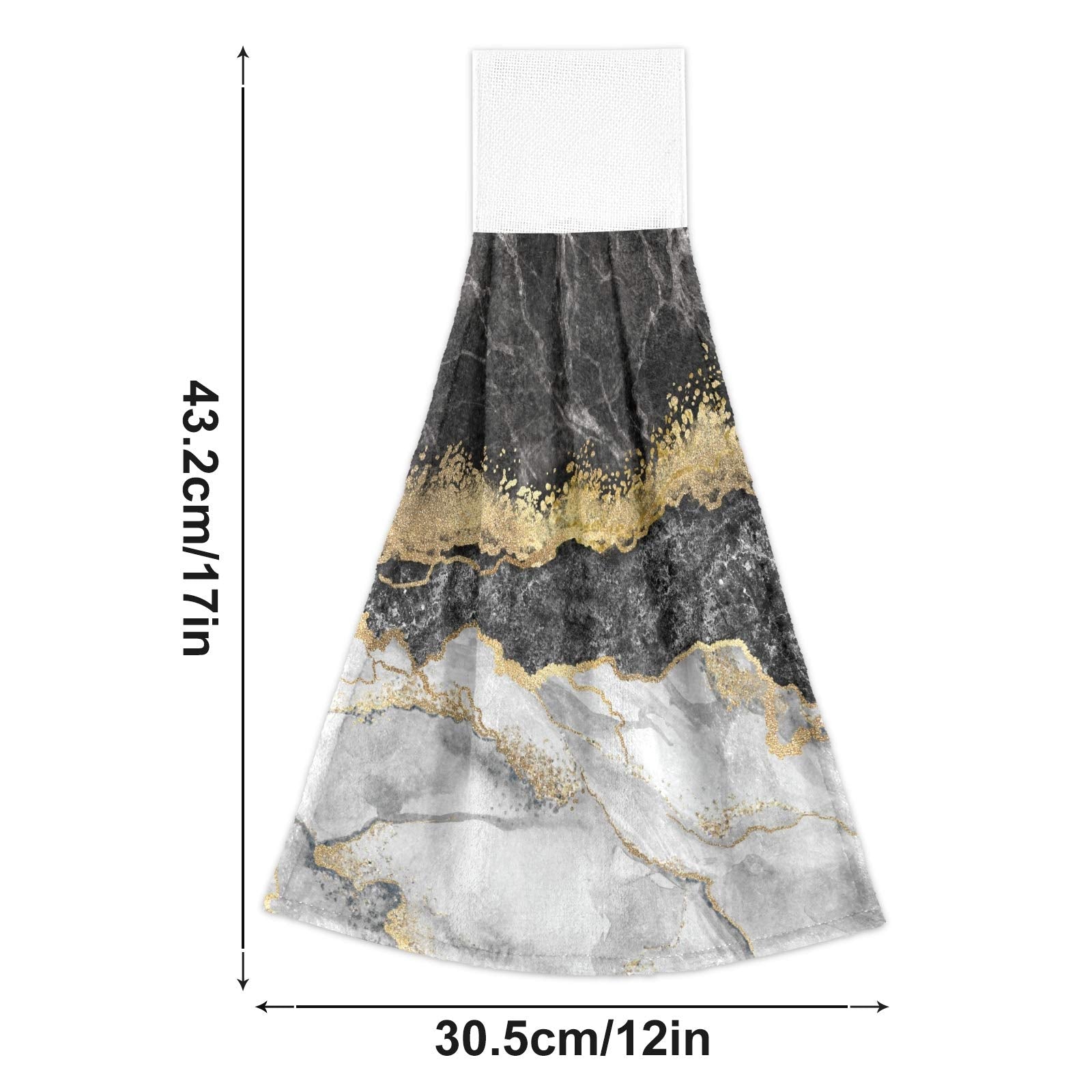 Selerdon Kitchen Hand Towel Black White Marble Gold Foil Hanging Tie Towels 2 Pieces Fast Dry Absorbent Soft Touch Hanging Kitchen Towels Used for Home Kitchen Bathroom Decoration