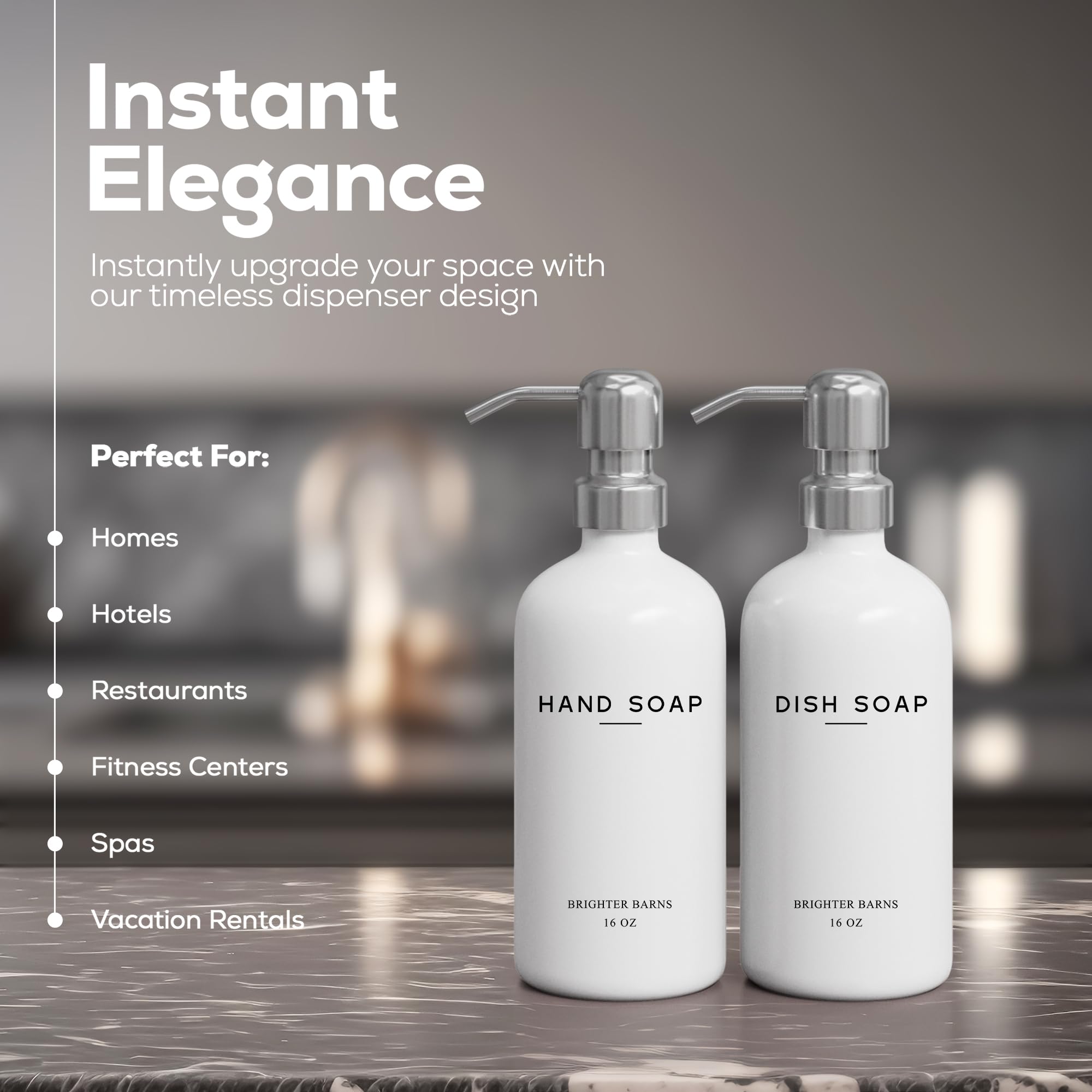 White Glass Hand And Dish Soap Dispenser Set By Brighter Barns - Kitchen Soap Dispenser Set & Pump - Modern Soap Dispenser For K