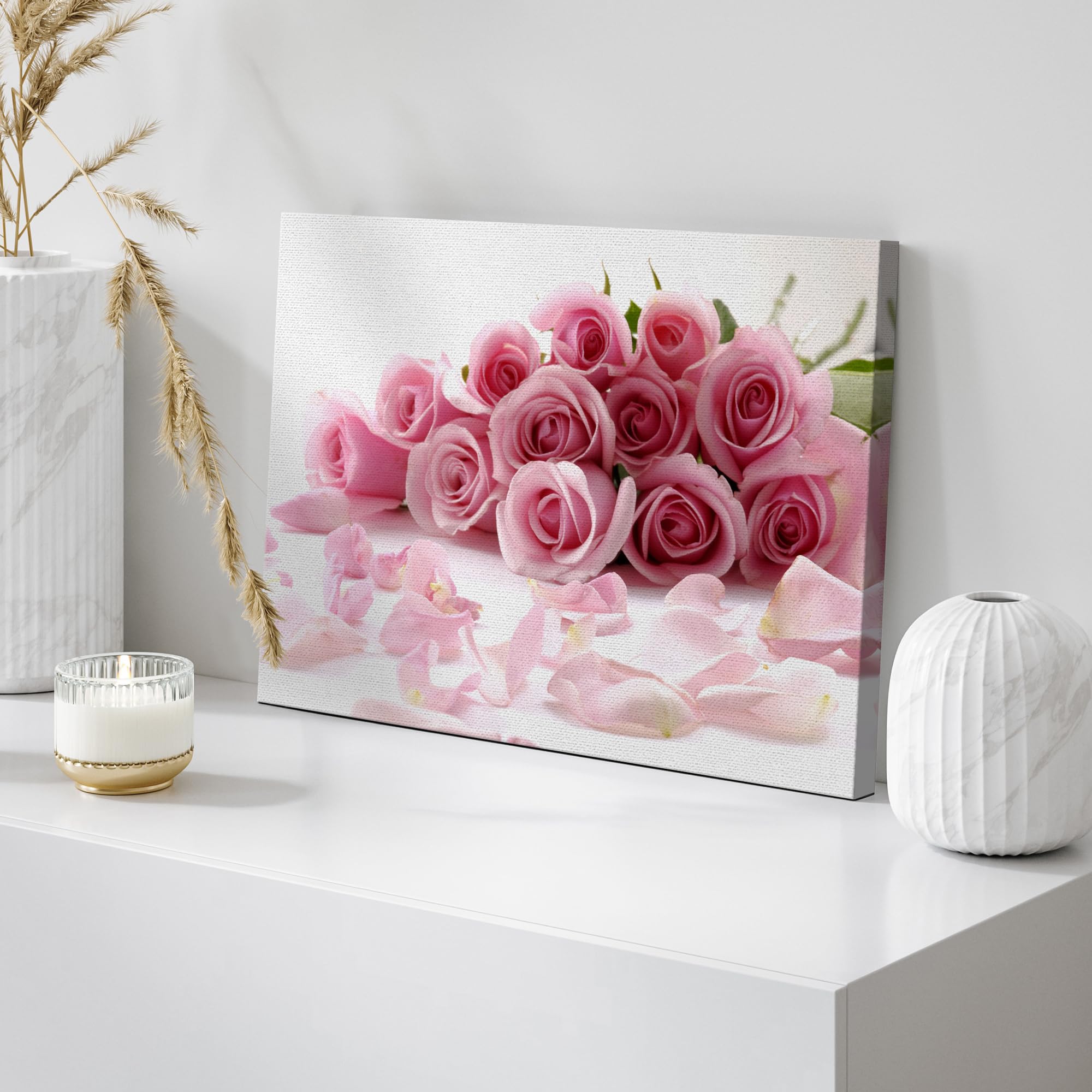 Canvas Prints Wall Art - Bouquet Of Beautiful Pink Rose Flowers With Petals | Modern Wall Decor/Home Art Stretched Gallery Wraps