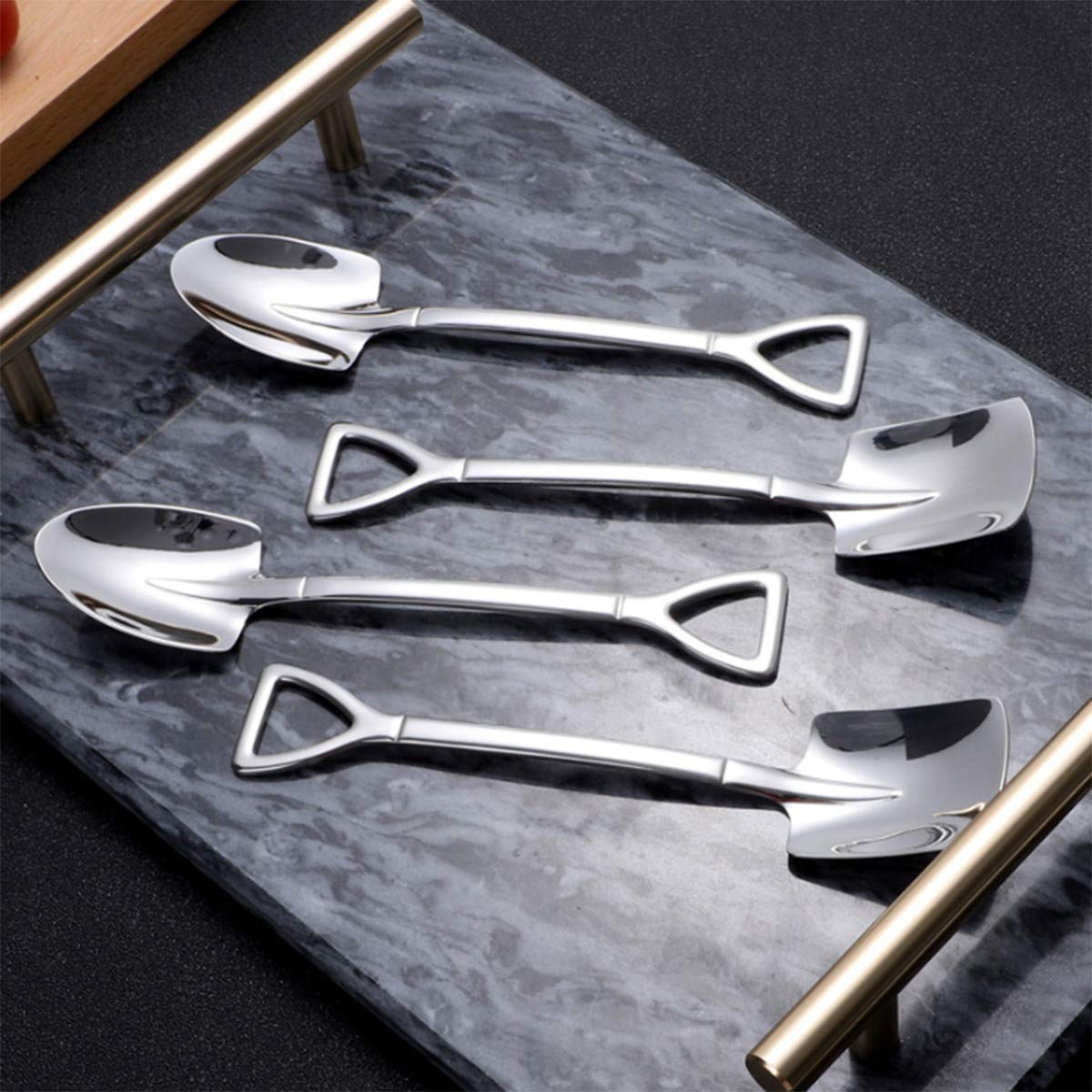Nmqlx Dessert Spoon Set, 6 Pcs 6'' Shovel Shape Stainless Steel Spoons, Ice Cream Fruit Spoon For Home, Kitchen Or Restaurant