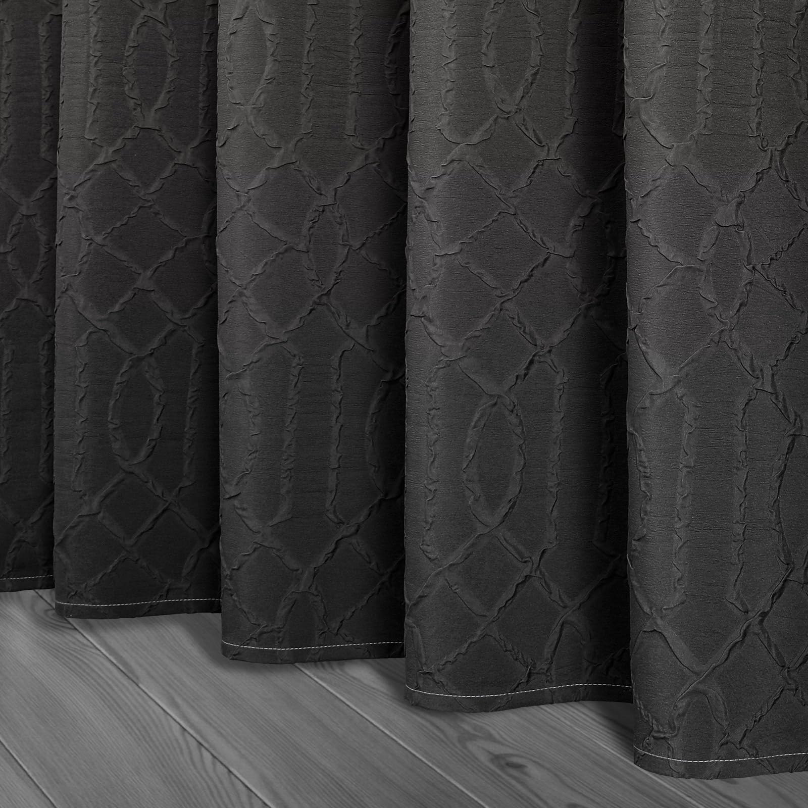 Gibelle Ombre Black Shower Curtain For Bathroom, 3D Embossed Geometric Textured Fabric Shower Curtain Set With Hooks, Modern Far