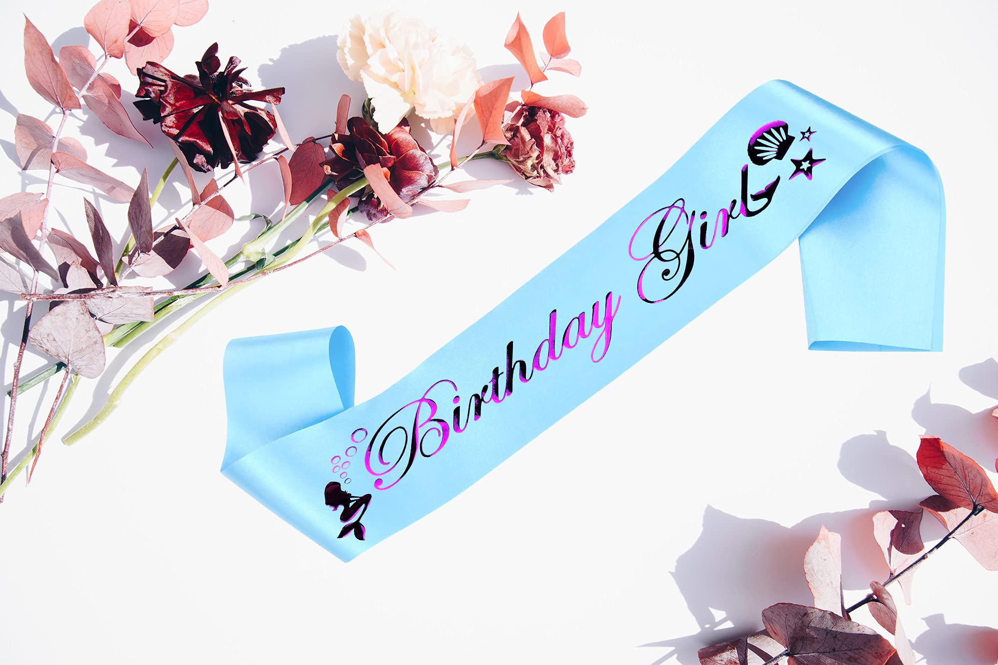 Mermaid Birthday Girl Sash For Women,Blue Satin Purple Glitter Foil Sash,Happy Birthday Princess Party Decorations Gifts,Women'S