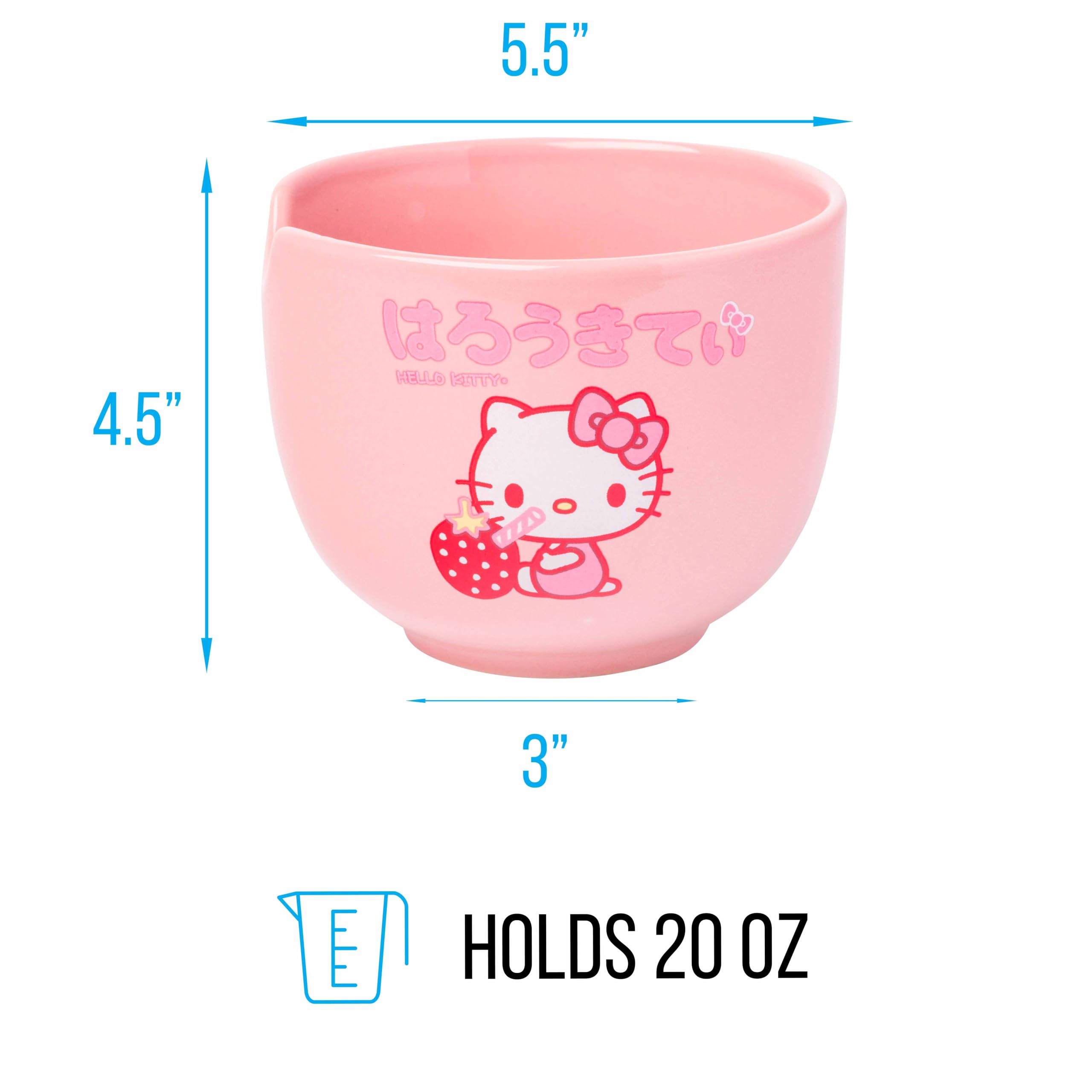 Silver Buffalo Sanrio Hello Kitty Strawberry Milk Japanese Character Ceramic Ramen Noodle Rice Bowl With Chopsticks, Microwave S