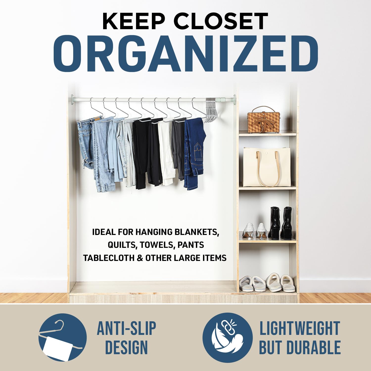 Lifemaster Metal Pants Hanger Set - 30 Pieces Elegant Non-Slip Closet Space Saving Hanger Set For Pants, Trouser, Blankets, And