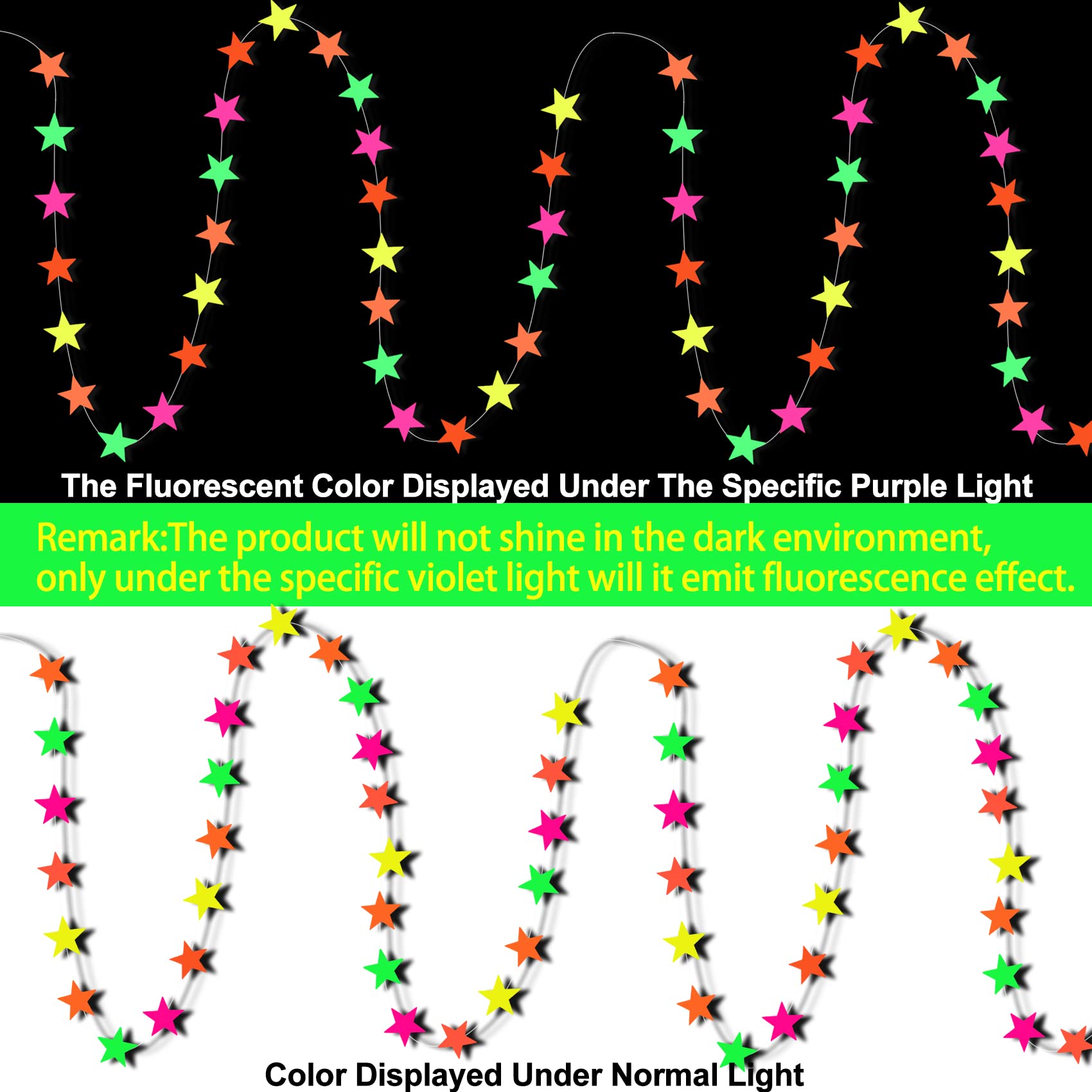 108Ft Neon Glow Party Star Paper Garland Uv Glow In The Dark Party Supplies Garlands Neon Party Paper Streamers For Blacklight F