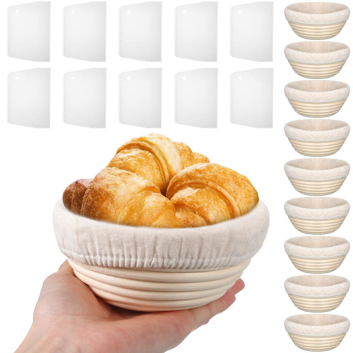 Irenare 10 Pcs Bread Banneton Proofing Basket Round Dough Sourdough Proofing Basket Rattan Bakery Baking Bread Bowl With Liner A