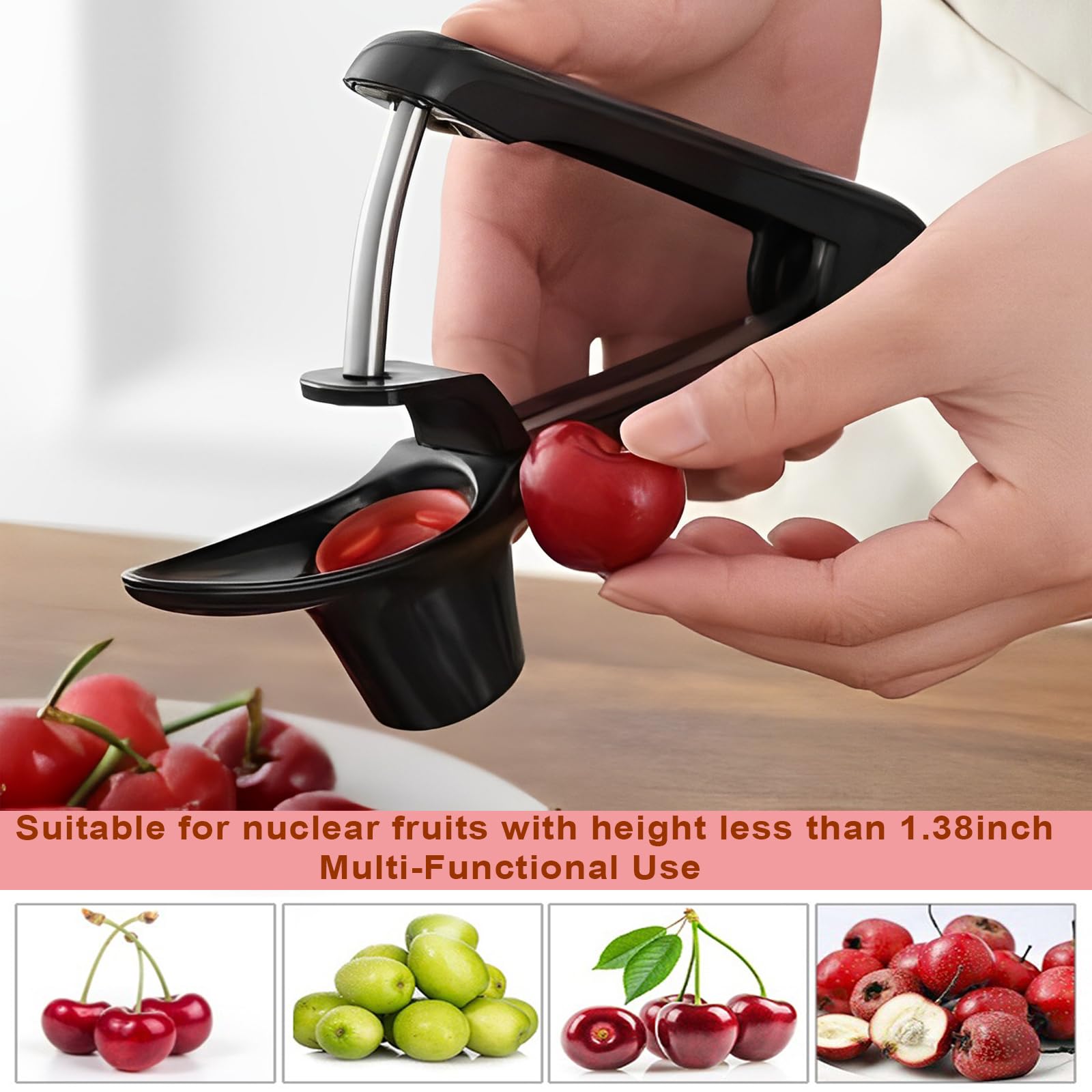 Cherry Pitter - Stainless Steel Olive And Cherries Pitters Corer Tool With Space-Saving Lock Design, Multi-Function Fruit Pit Re