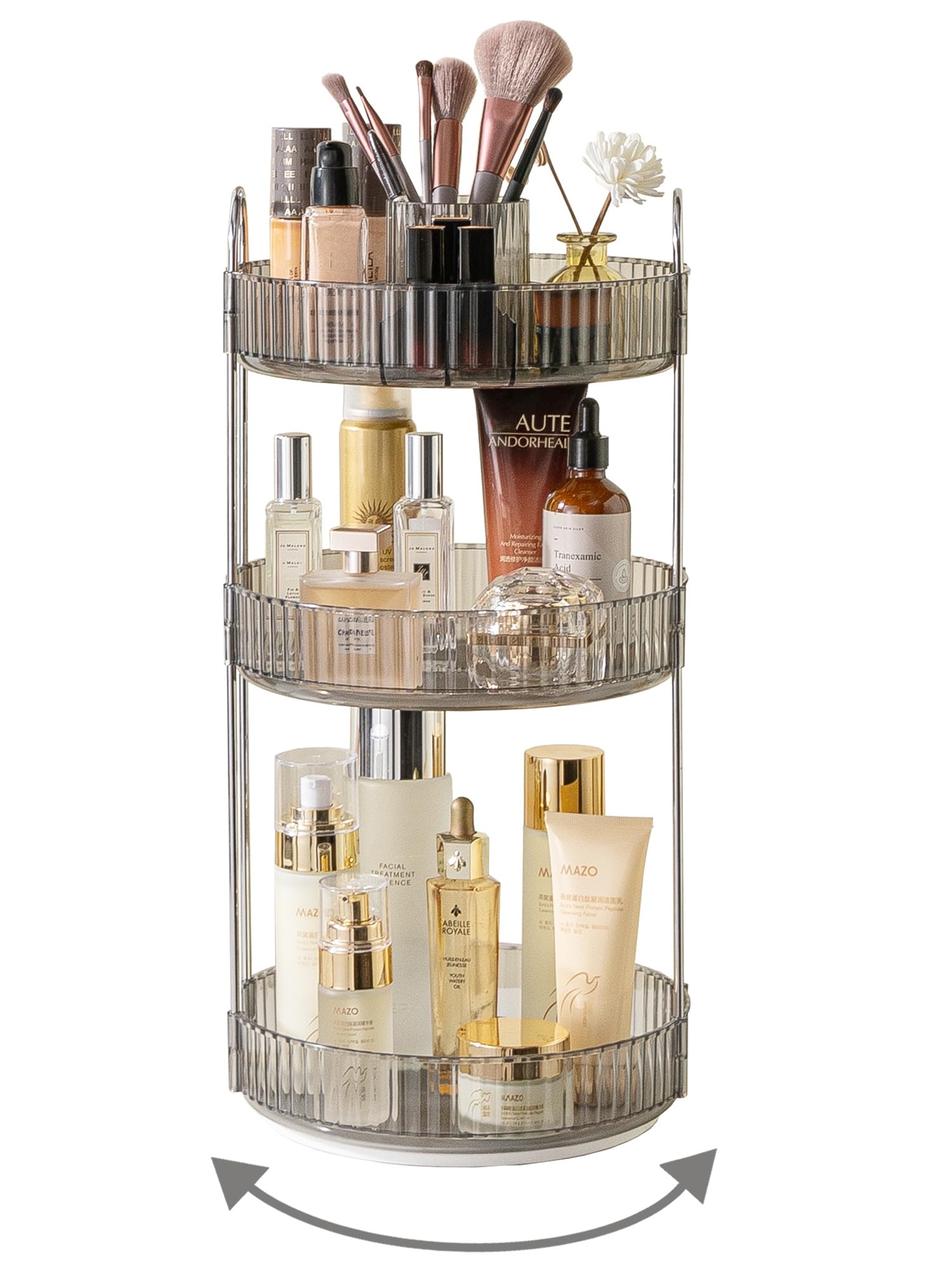Asayuee 360 Rotating Makeup Organizer,3 Tier Large Capacity Make Up Organizers and Storage,Skincare Perfume Vanity Organizers,Ba