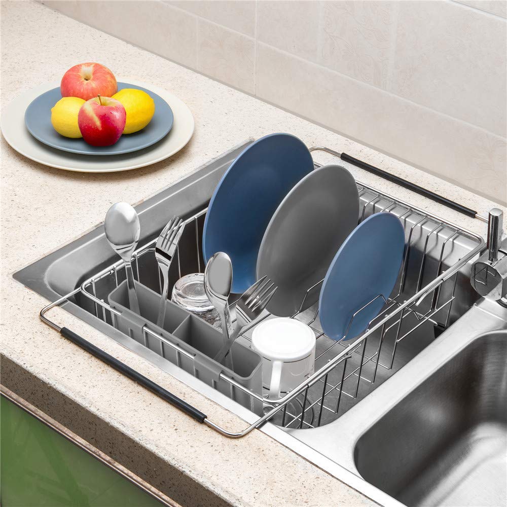 Sanno Large Expandable Dish Drying Rack Sink Over Sink Dish Rack With Utensil Silverware Storage Holder Over The Sink Adjustable