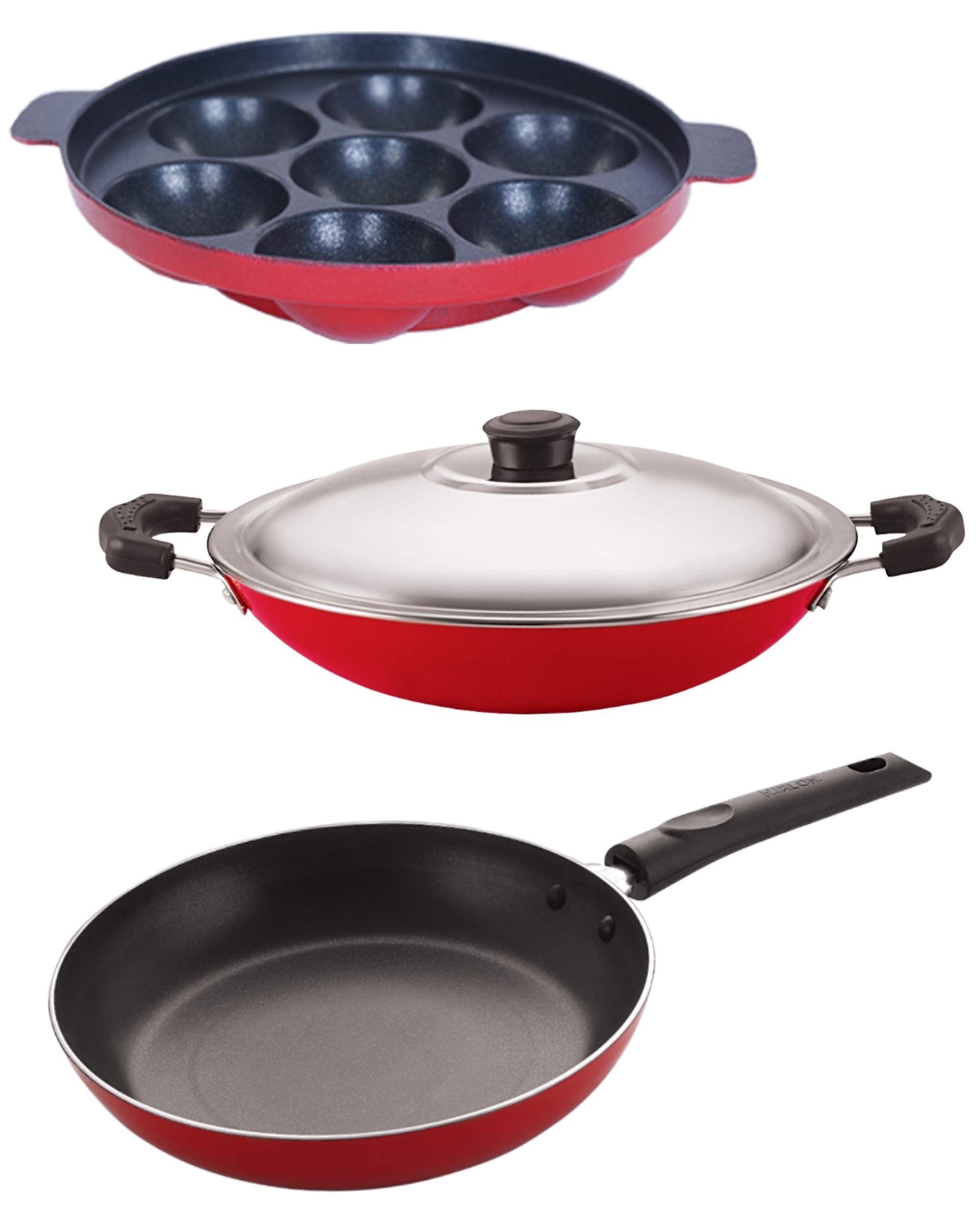 Nirlon Kitchen Accessories For Home Cooking Non Stick Pots And Pan Set Of 3 Pieces (2.6Mm_Ap(7)_Ac_Tp24)