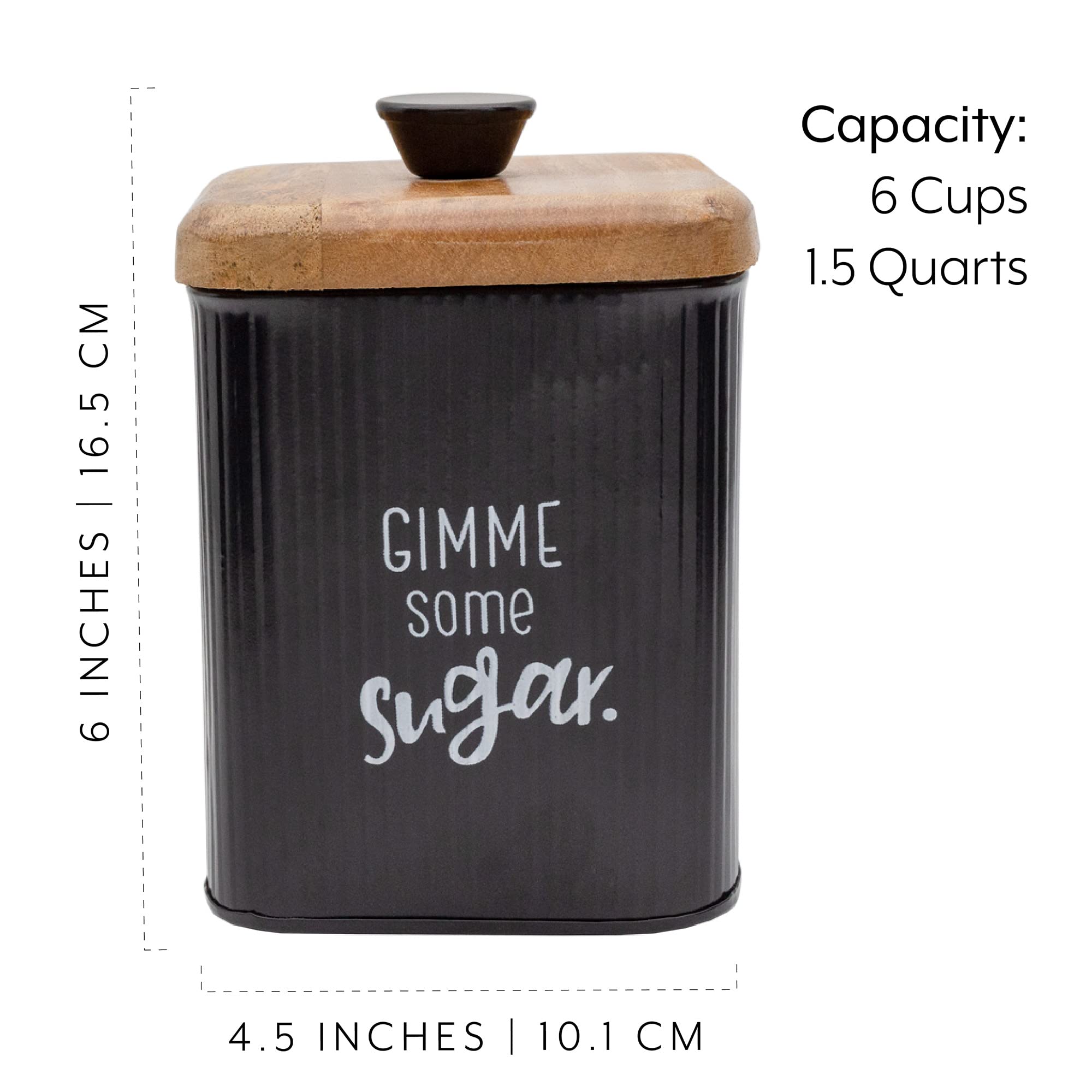 Auldhome Farmhouse Black Enamelware Canisters (Set Of 3); Storage Containers For Coffee, Tea And Sugar In Black Enamel And Wood