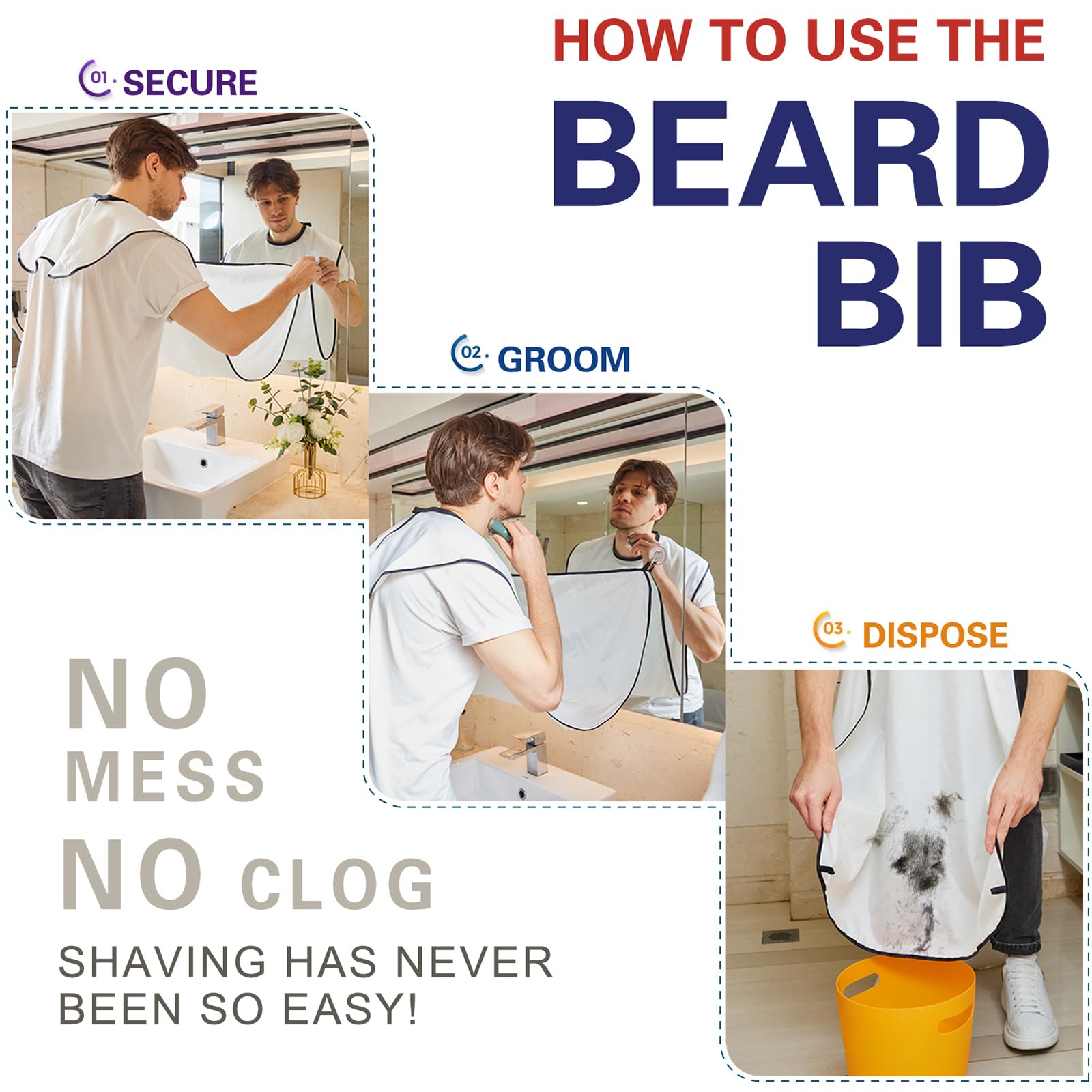 Lupyji Beard Bib Apron, Adjustable Hair Catcher For Shaving Non-Stick Shave Cape Grooming Accessories, Christmas Gift For Dad (W