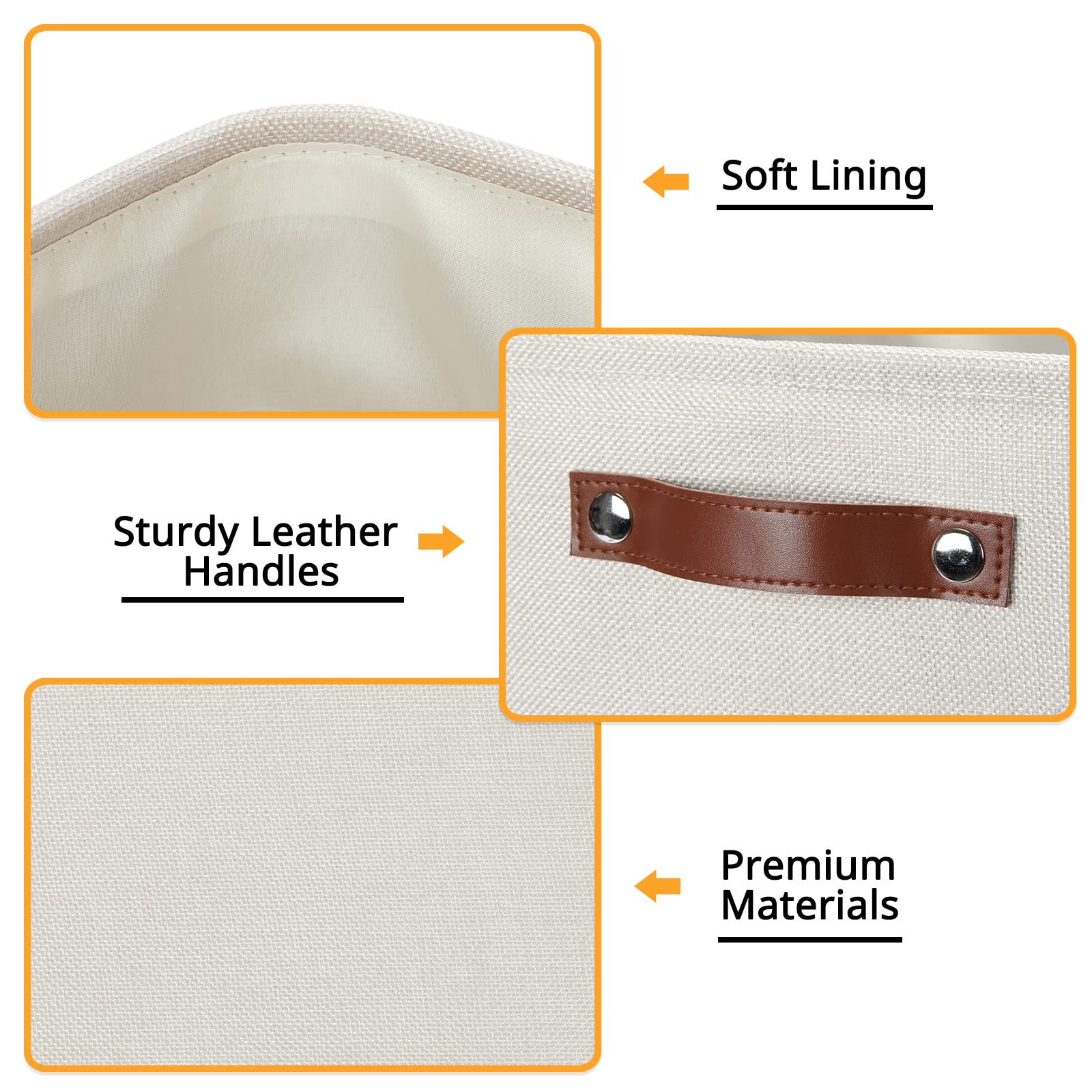 DULLEMELO Storage Bins  4 Pack Of 13x13x13 Decorative Storage Cube Bins Suit Office  Home  Shelves And Closet  Cube Storage Bin with Leather handle(4 Pack - 13 '' Beige)