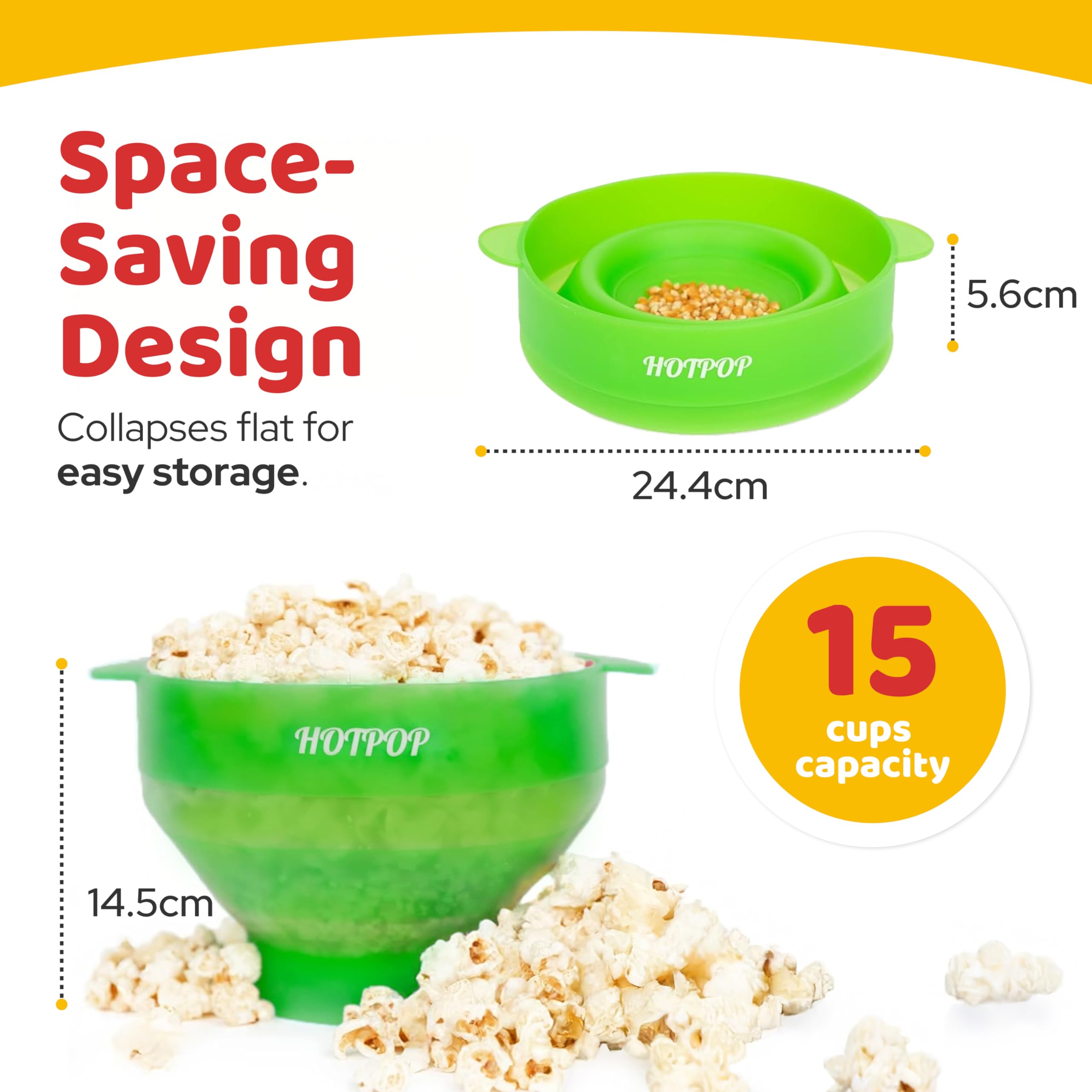 The Original Hotpop Microwave Popcorn Popper, Silicone Popcorn Maker, Collapsible Bowl BPA-Free and Dishwasher Safe- 20 Colors A