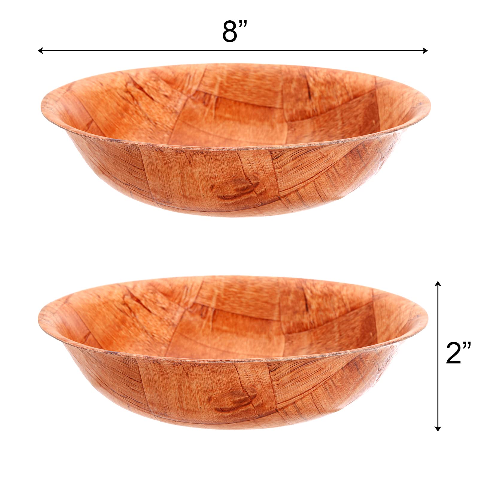 Elsjoy 8 Pack Wooden Woven Salad Bowl, 8 Inch Stackable Round Wood Serving Bowl, Rustic Mixing Bowl For Salad, Fruits, Vegetable