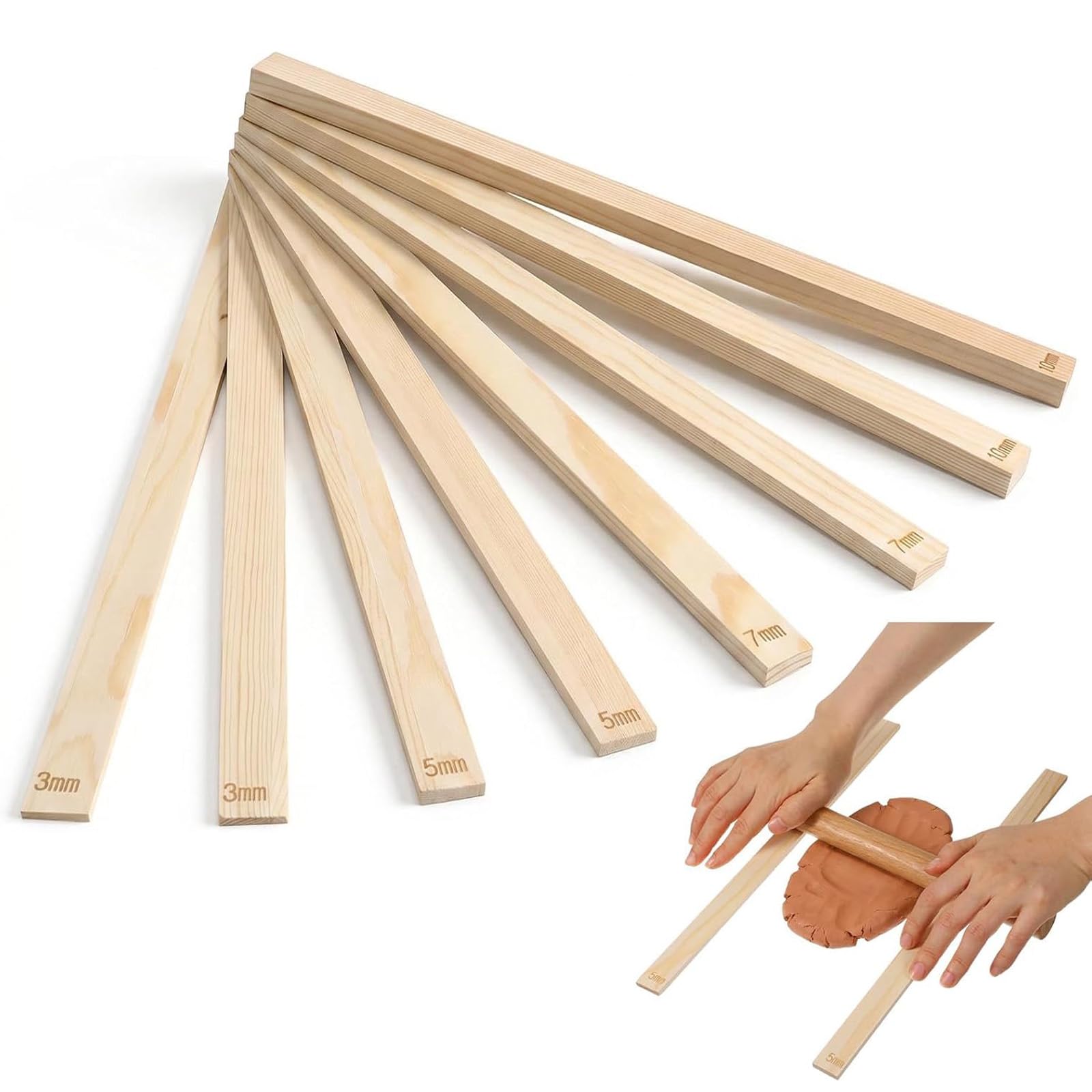 8Pcs Clay Rolling Pin, Rolling Pin Guide Rings Set For Baking, Rolling Pin For Clay With Multiple Thickness Options, Pizza Dough