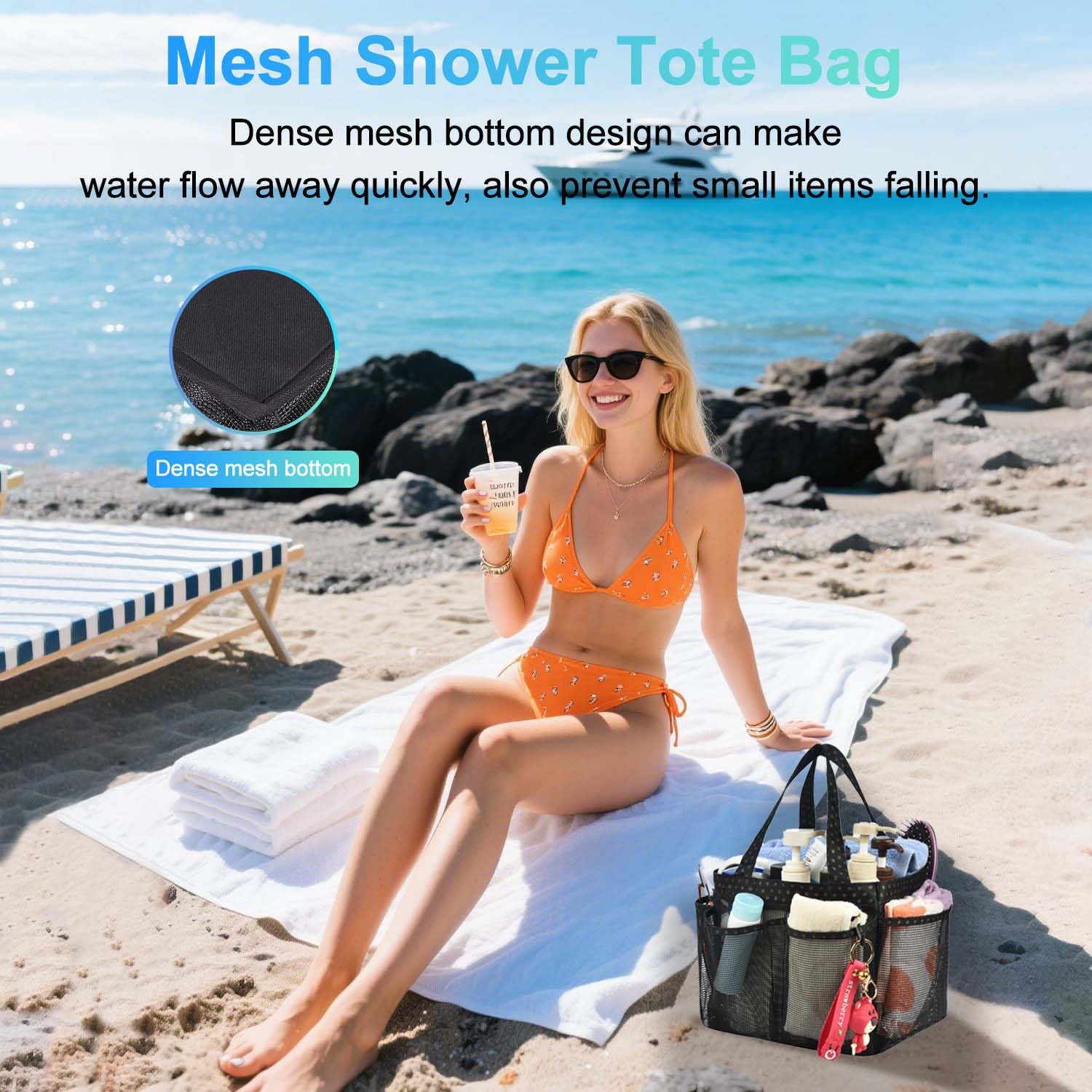 Haundry Mesh Shower Caddy Basket  Large College Dorm Bathroom Caddy Organizer with Key Hook and Oxford Handles  8 Pockets  Hanging Portable Tote Bag for Camp Gym