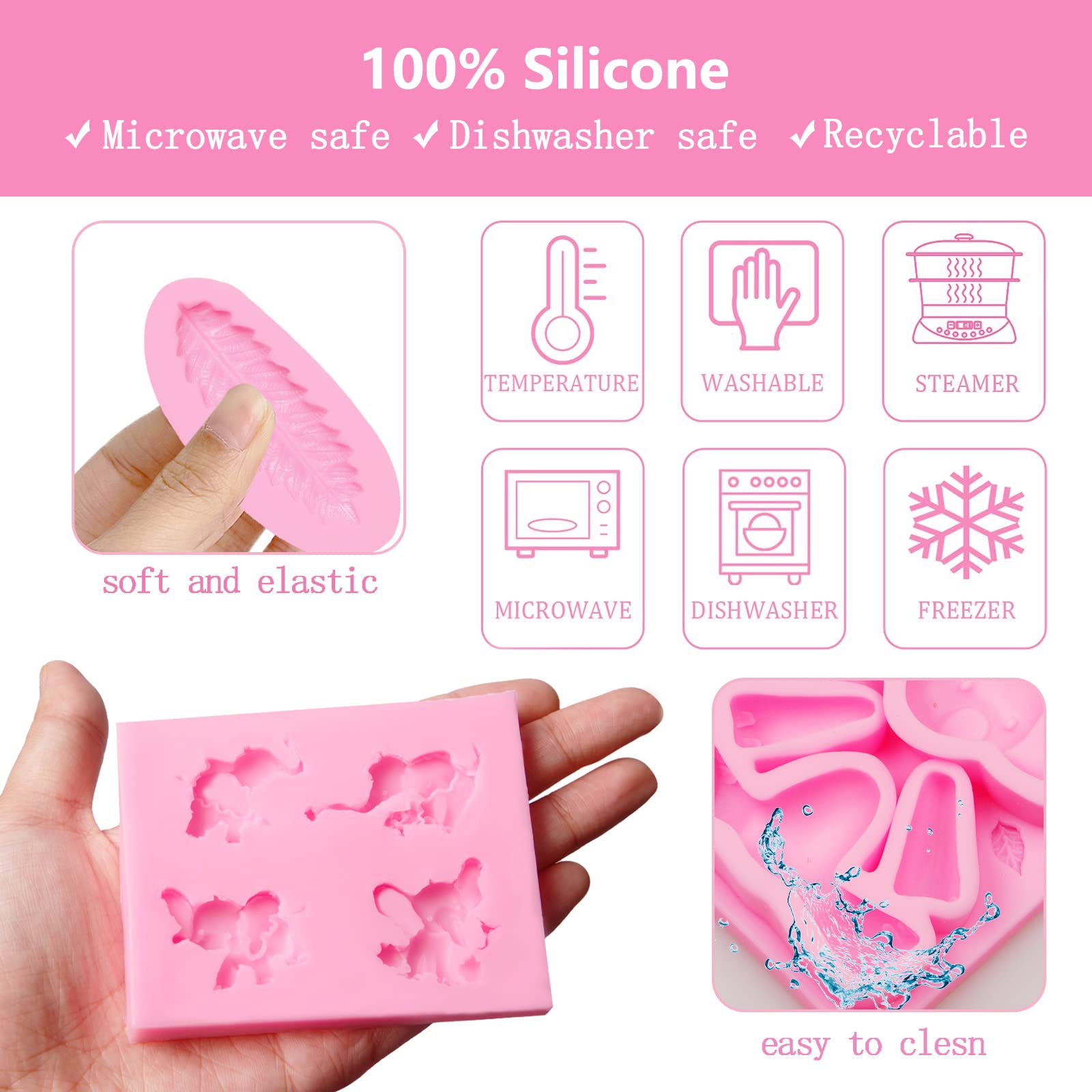 Elephant Chocolate Mold, Baby Shower Elephant Silicone Fondant Molds For Baby Shower Birthday Party Cake Decoration, Safari Anim