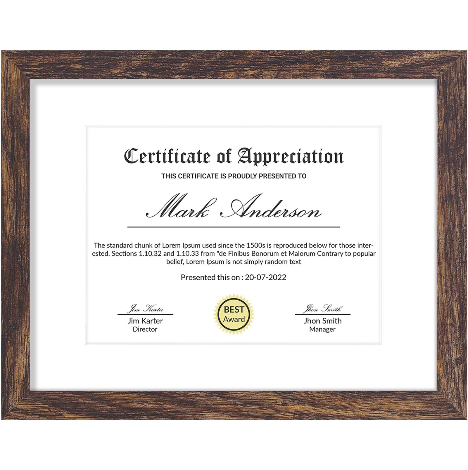Vittanly 8.5x11 Picture Frame, Display Pictures 6x8 with Mat or 8.5x11 without Mat, Photo Frame for Wall or Table Top Display, R