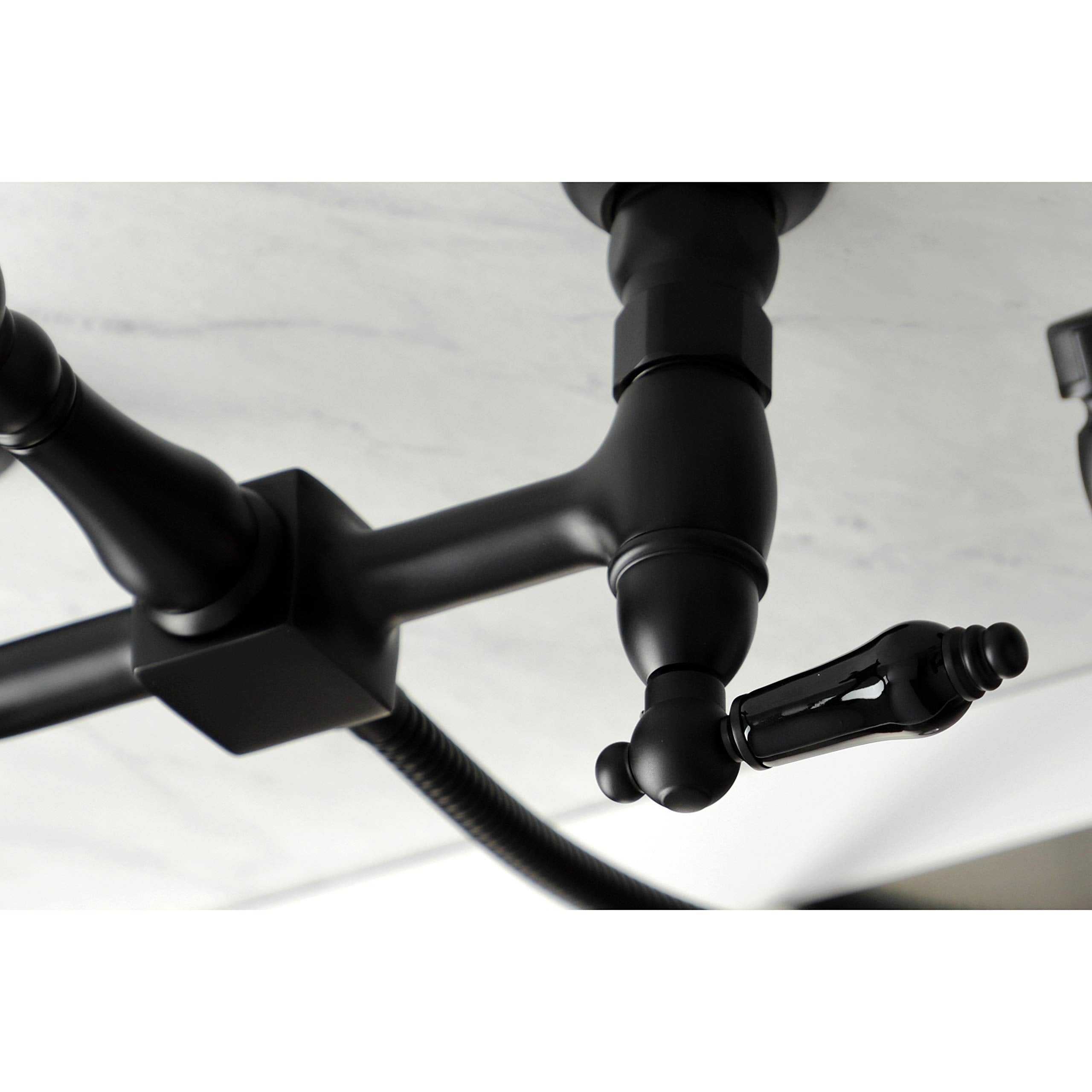 Kingston Brass KS1260PKLBS Duchess Wall Mount Bridge Kitchen Faucet with Brass Sprayer  Matte Black