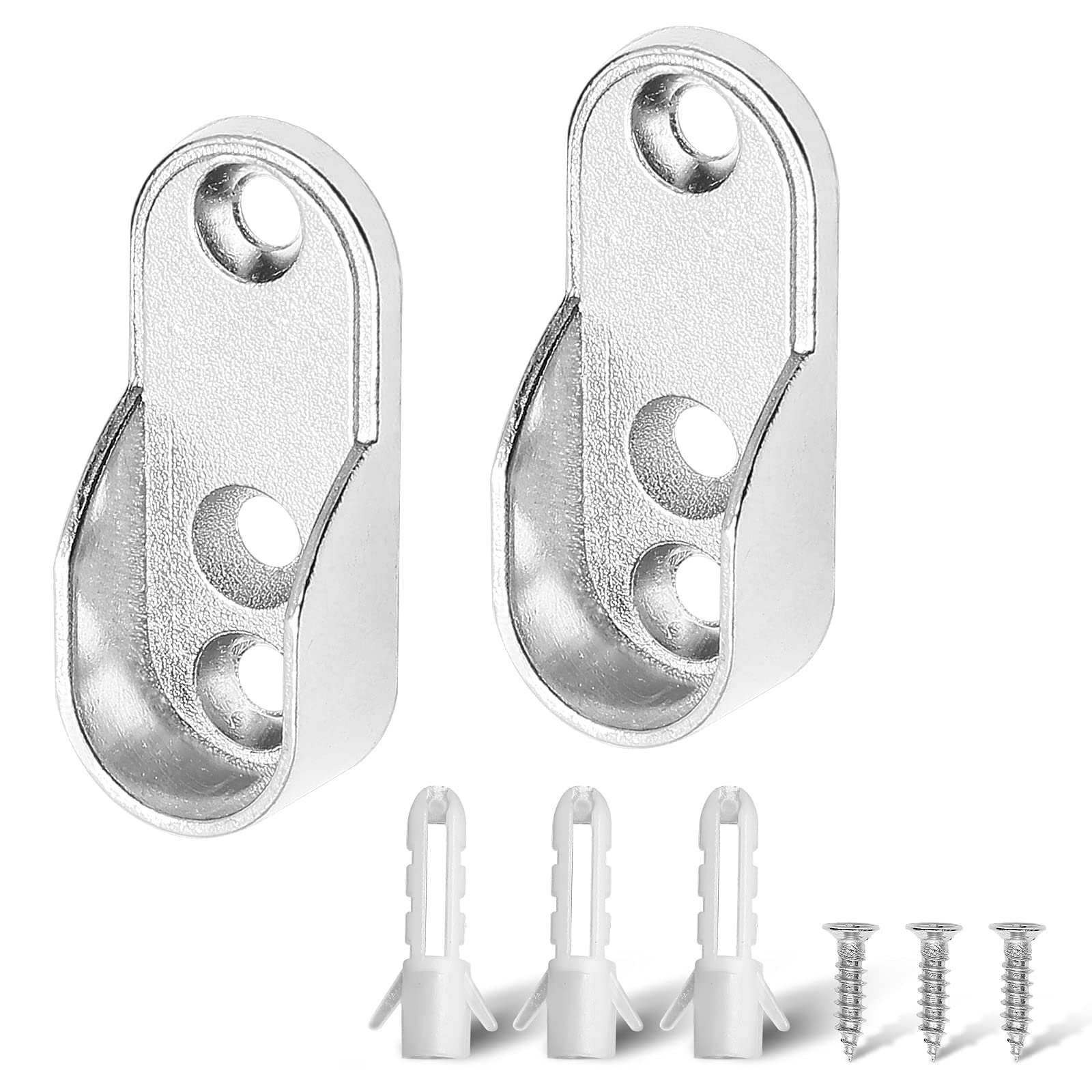 Jiozermi 2 Pack Oval Closet Rod End Supports With 3 Mounting Hole, Wardrobe Bracket Rod Holders Fit For 15X30Mm Oval Rods, Flang