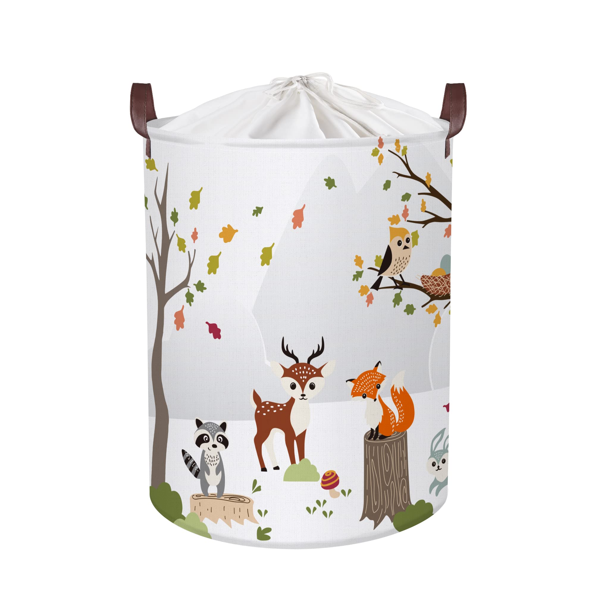 Clastyle 45L Woodland Animals Laundry Basket Collapsible Waterproof Forest Fox Storage Basket With Handle Kids Room Jungle Deer
