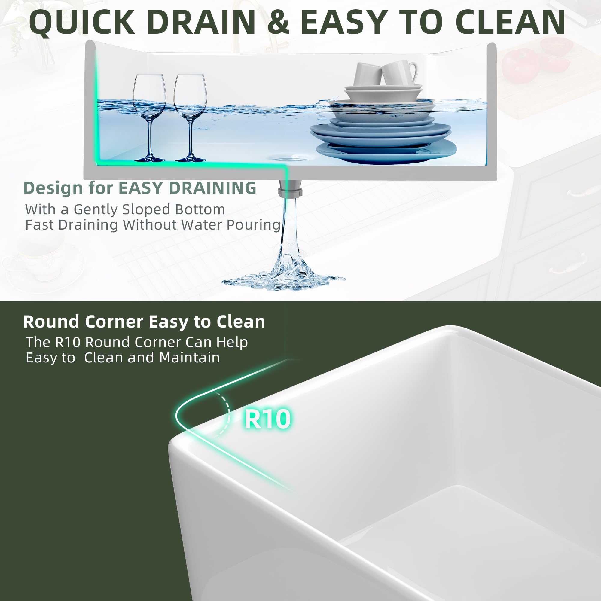 Tuktuk White Farmhouse Sink 33 Inch Fireclay Apron Front Single Bowl Kitchen Sink Deep Drop In Farm Sink Undermount With Modern