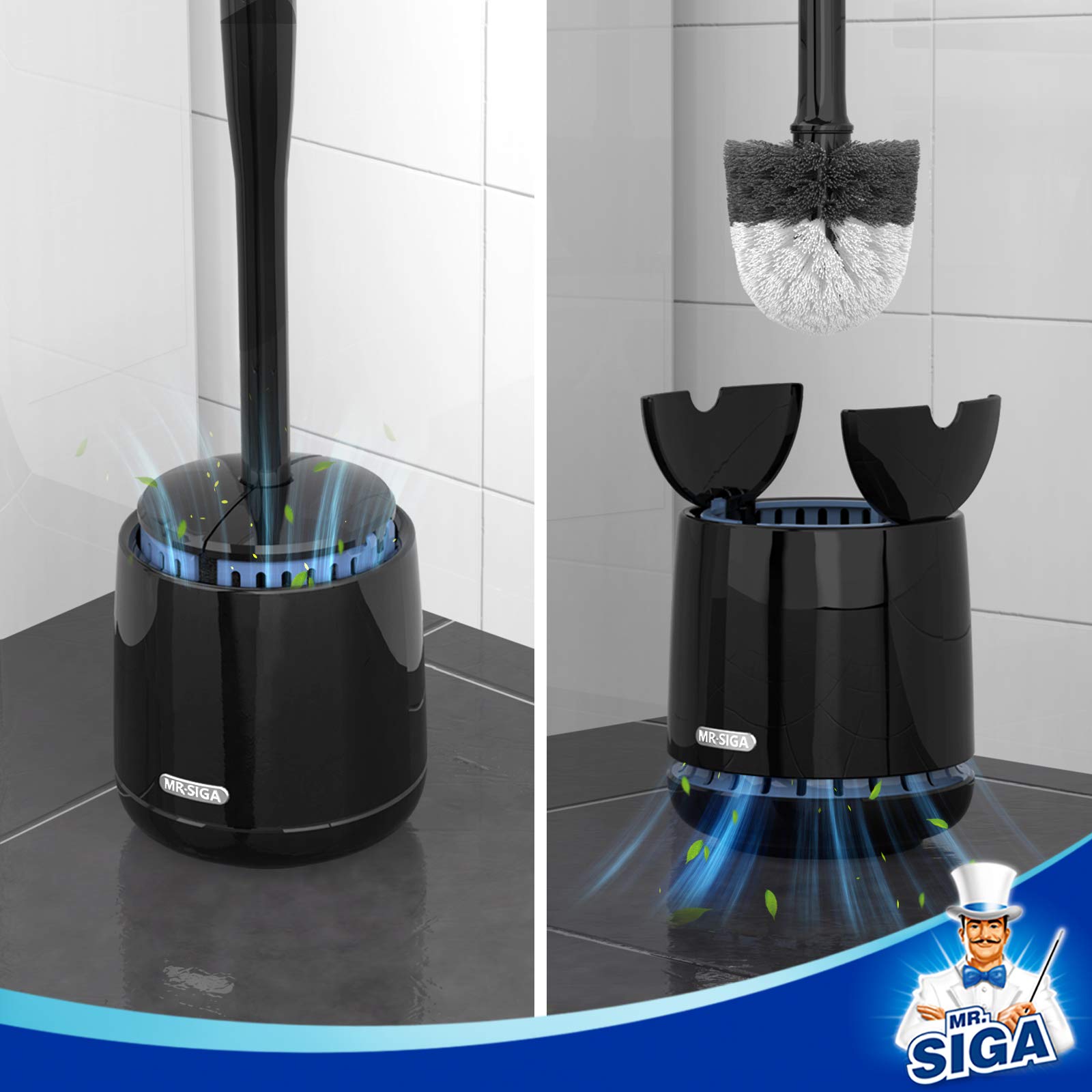 MRSIgA Toilet Bowl Brush and Holder  Premium Quality  with Solid Handle and Durable Bristles for Bathroom cleaning  Black  1 Pack