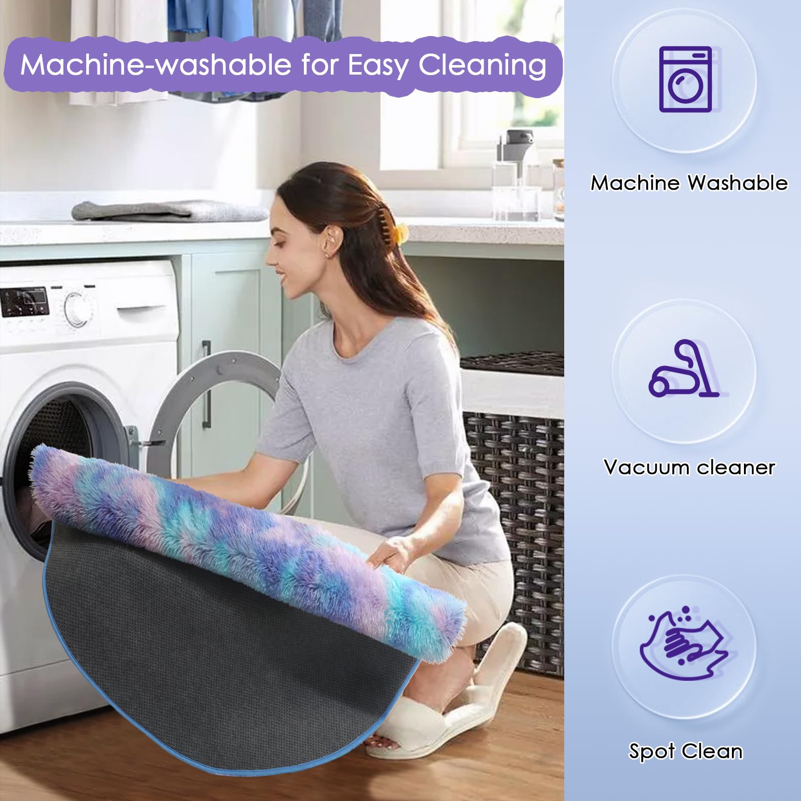 Amdrebio Purple Rainbow Round Area Rug 7Ft for Girls Bedroom Living Room Decor, Mermaid Stitch Frozen Kids Rugs for Playroom Nur