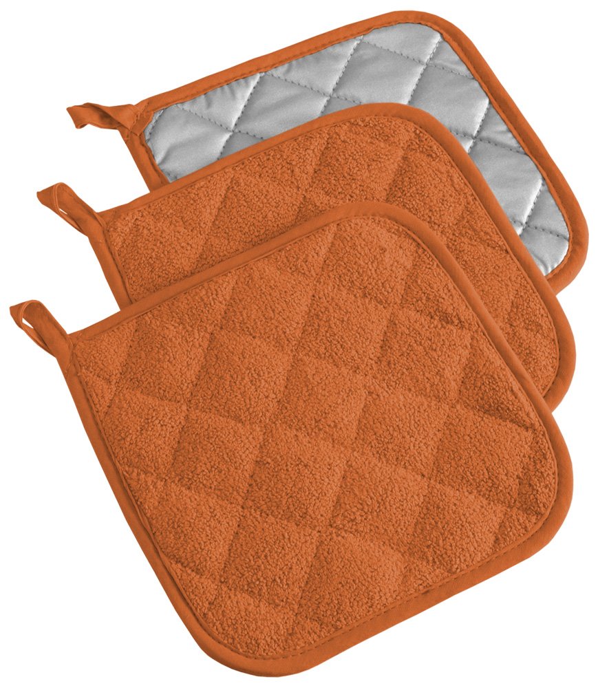 Dii Basic Terry Collection Quilted 100% Cotton, Potholder, Spice, 3 Piece