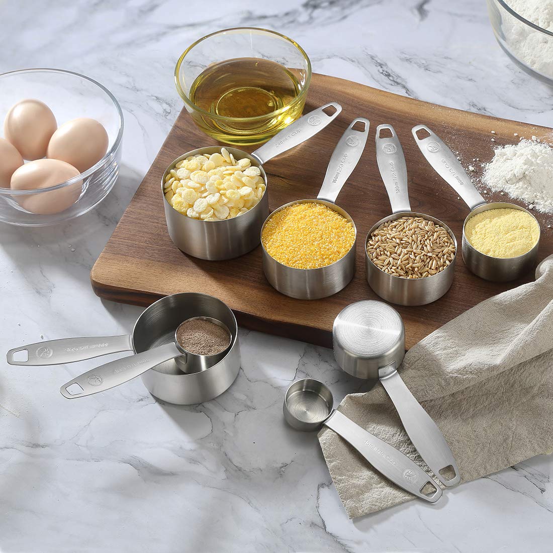 Measuring Cups And Spoons Set Of 21 Piece In 18/8 Stainless Steel, Heavy Duty 8 Measuring Cups, 7 Measuring Spoons, 1 Leveler &