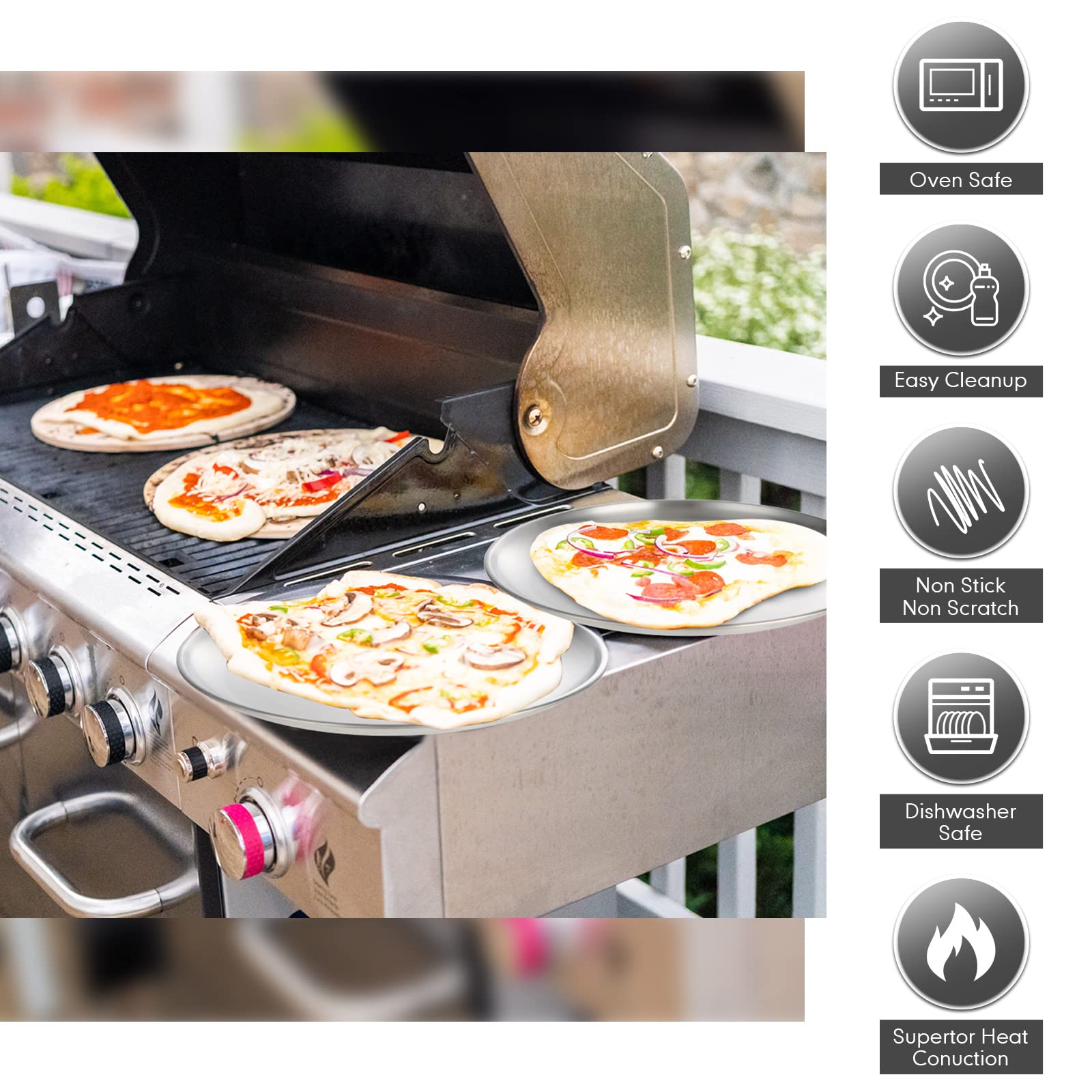 Thenshop 8 Pieces Stainless Steel Round Pizza Pans, 10 Inch, Rust Free, Reusable, Easy To Clean, Suitable For Baking, Serving, A