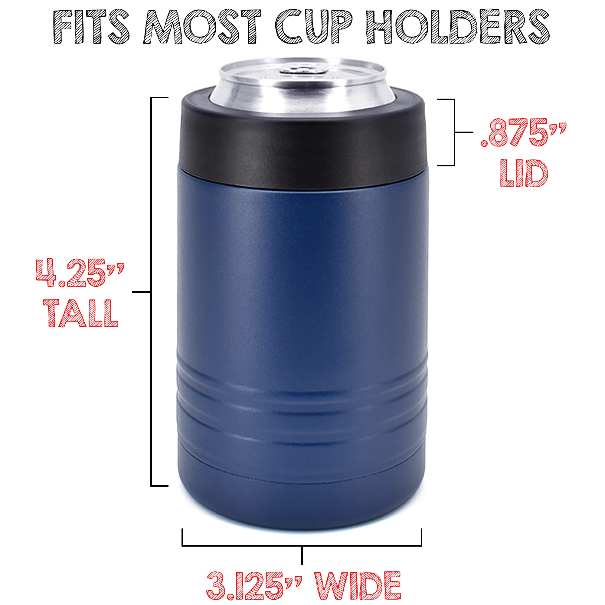 Clear Water Home Goods - 12 Oz Stainless Steel Double Wall Vacuum Insulated Can Or Bottle Beverage Cooler - Powder Coated Navy B