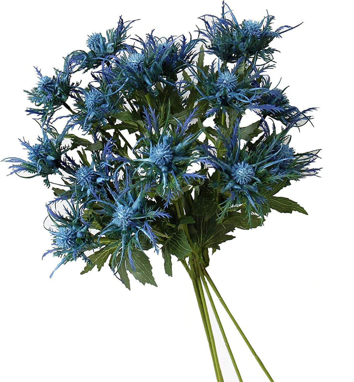 TBUY ROSE 5 Pack Silk Artificial Thistle Flowers Eryngiums Faux Plants for Garden Wedding Prom Party Bouquet Floral Arrangement 