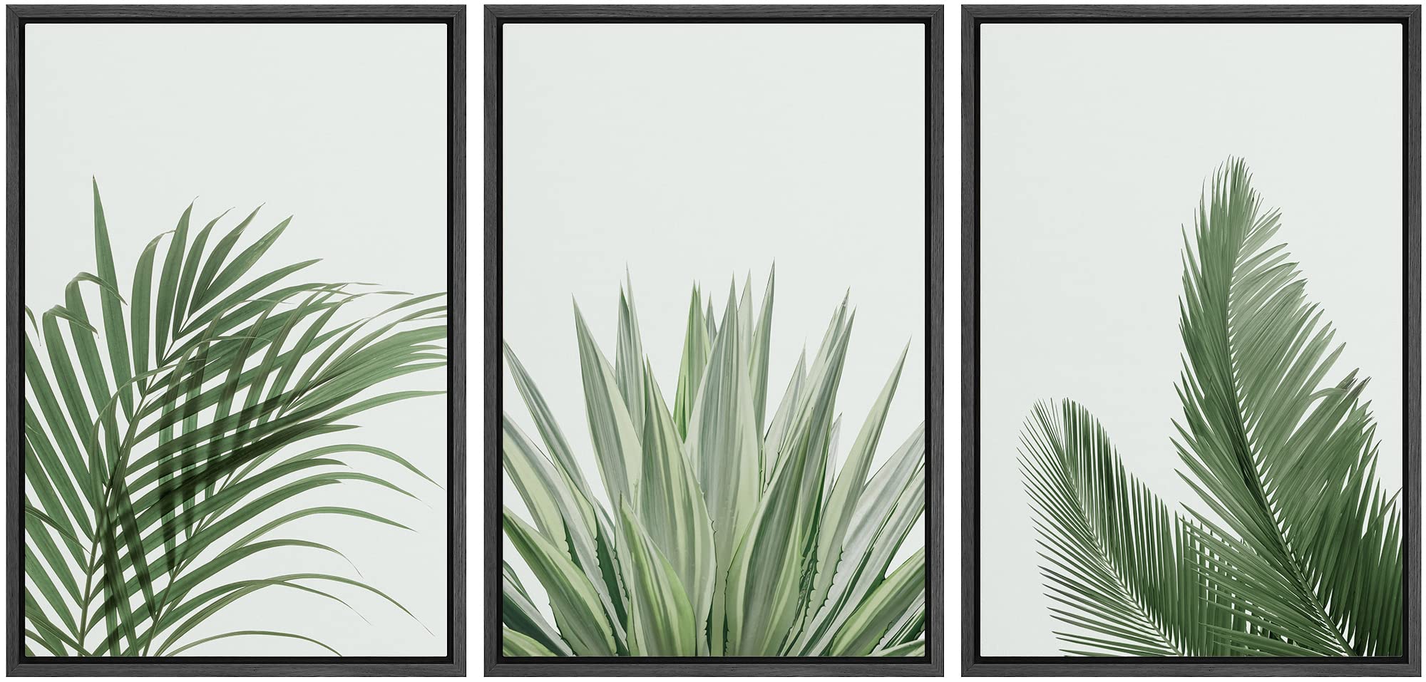 Signford Framed Canvas Print Wall Art Set Rustic Green Retro Tropical Jungle Plants Nature Wilderness Photography Modern Minimal