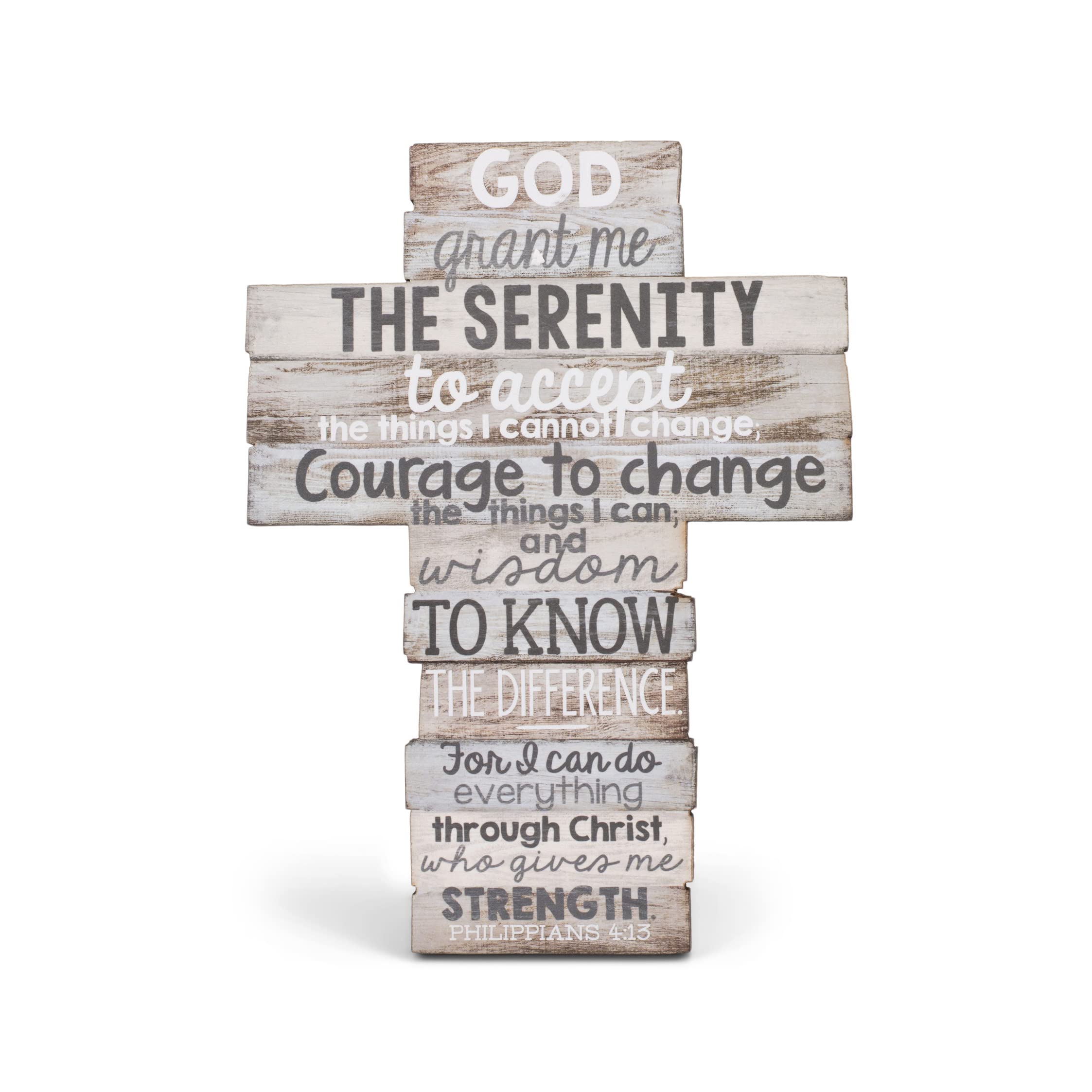 Lighthouse Christian Products God Grant Me Serenity Distressed Wood 9 Inch Stacked Wood Cross Figurine