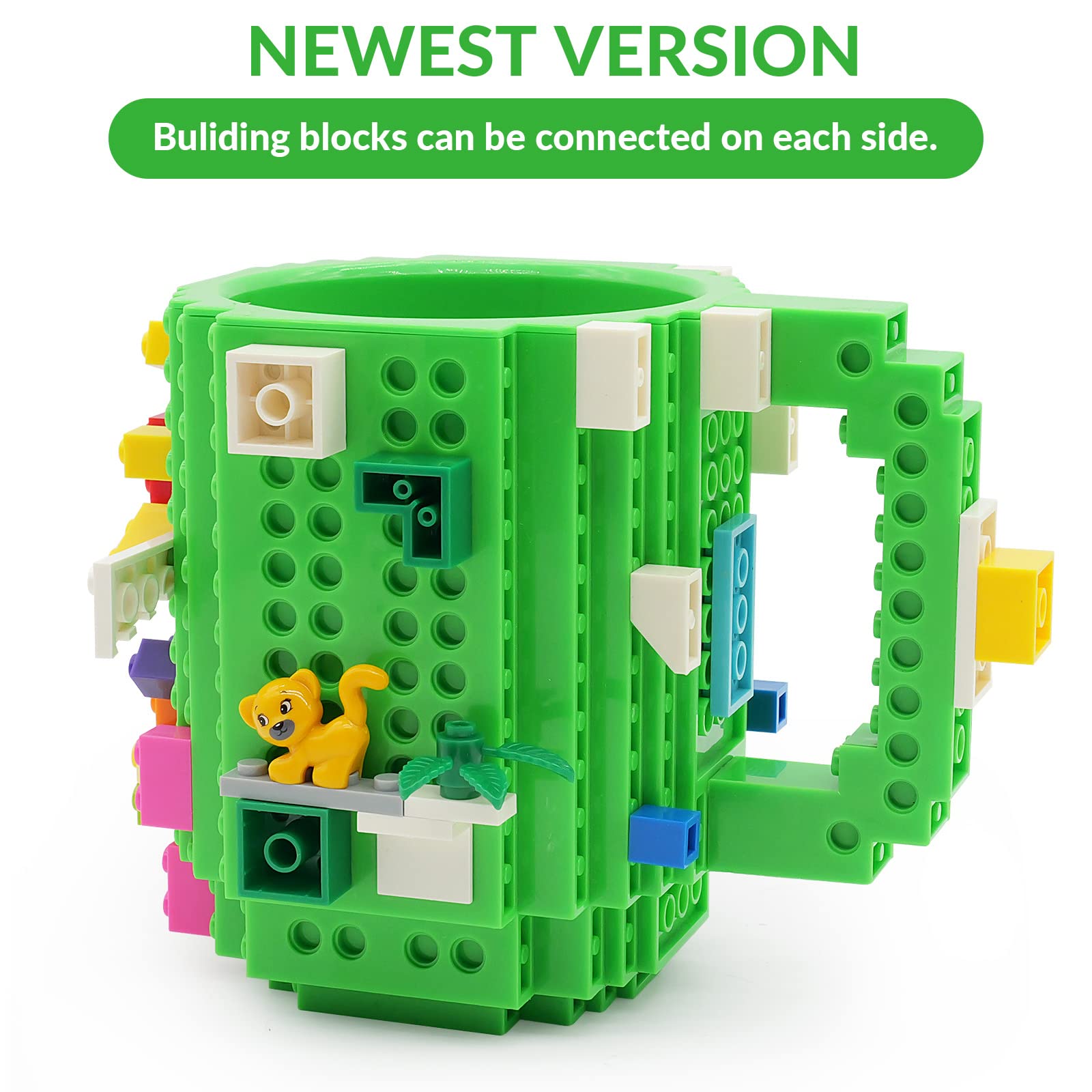 Lumsburry Build-On Brick Coffee Mug, Funny Diy Novelty Cup With Building Blocks Creative For Kids Men Women Xmas Birthday (Green