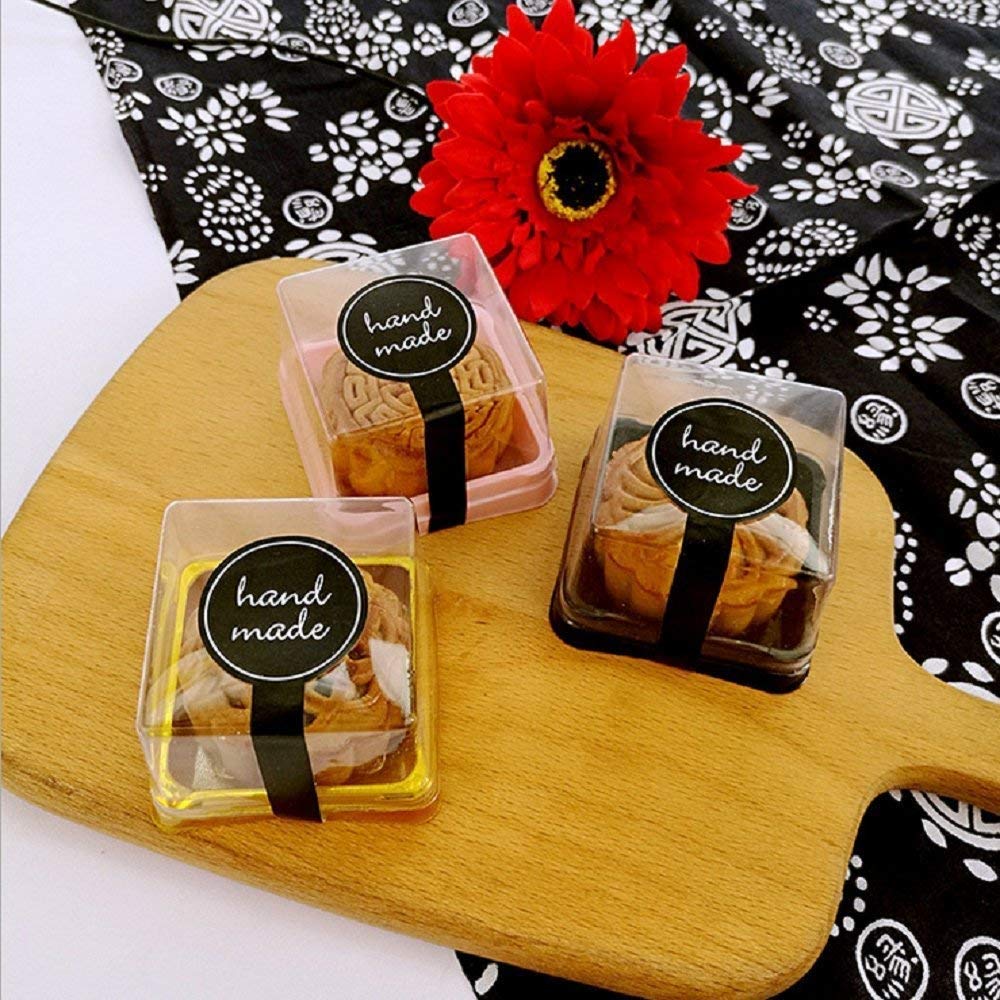 50 Pack Gold Bottom Clear Cover Plastic Mini Cake Box - Muffin Box - Moon Cake Box - Mung Bean Cake Snow Mei Niang Box(Bottom 2